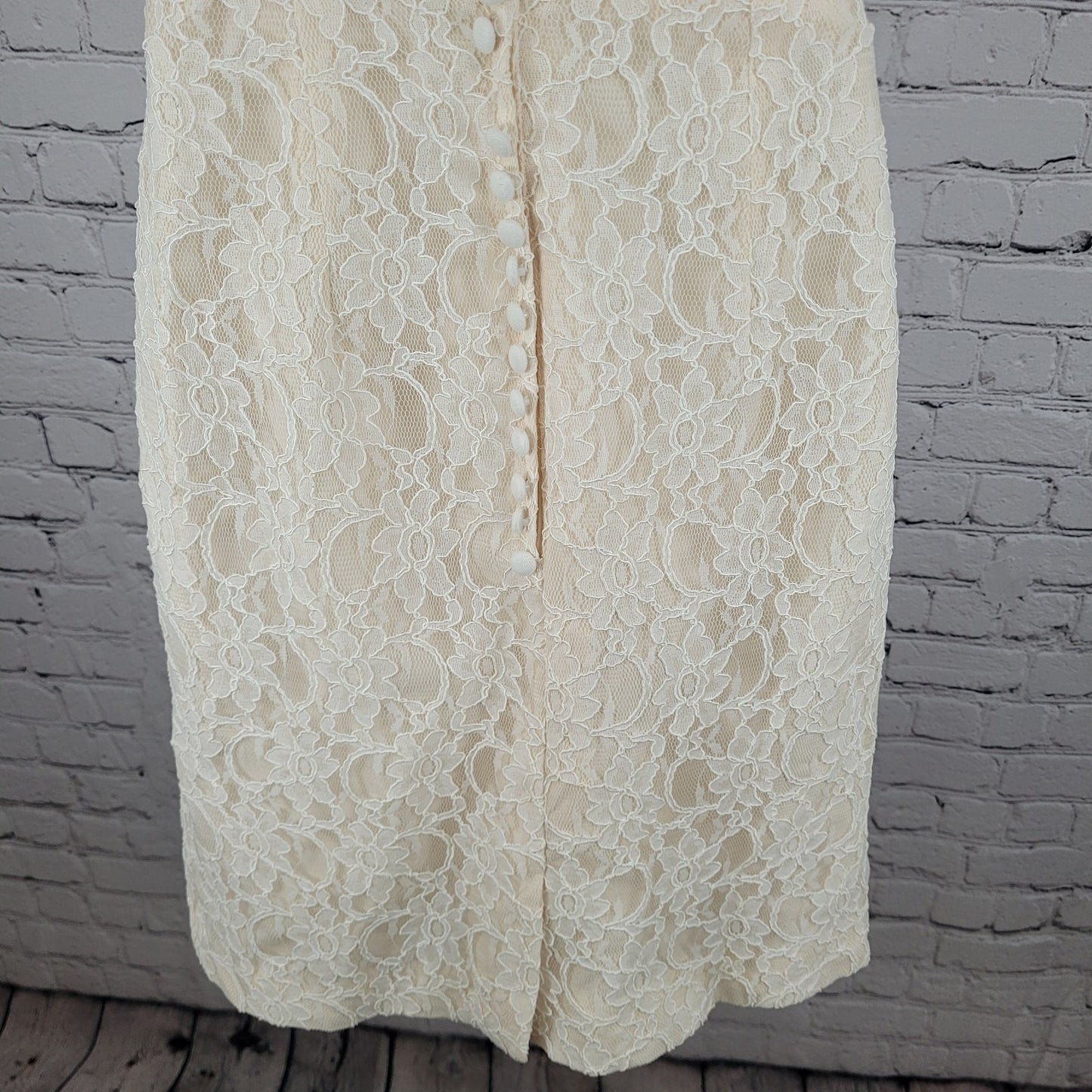 Mori Lee Madeline Gardner Ivory Floral Lace Boned & Padded Bodice Dress Size 8