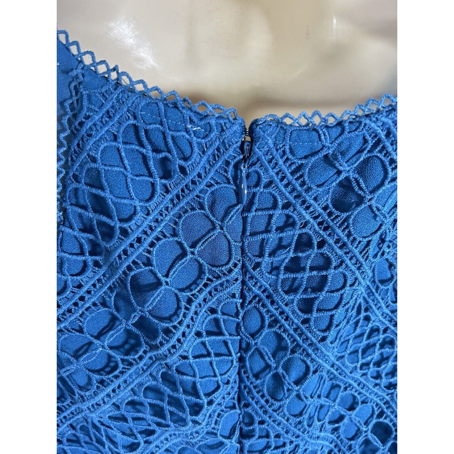 Adelyn Rae Blue Crochet Knee Length Sleeveless Back Zip Dress M