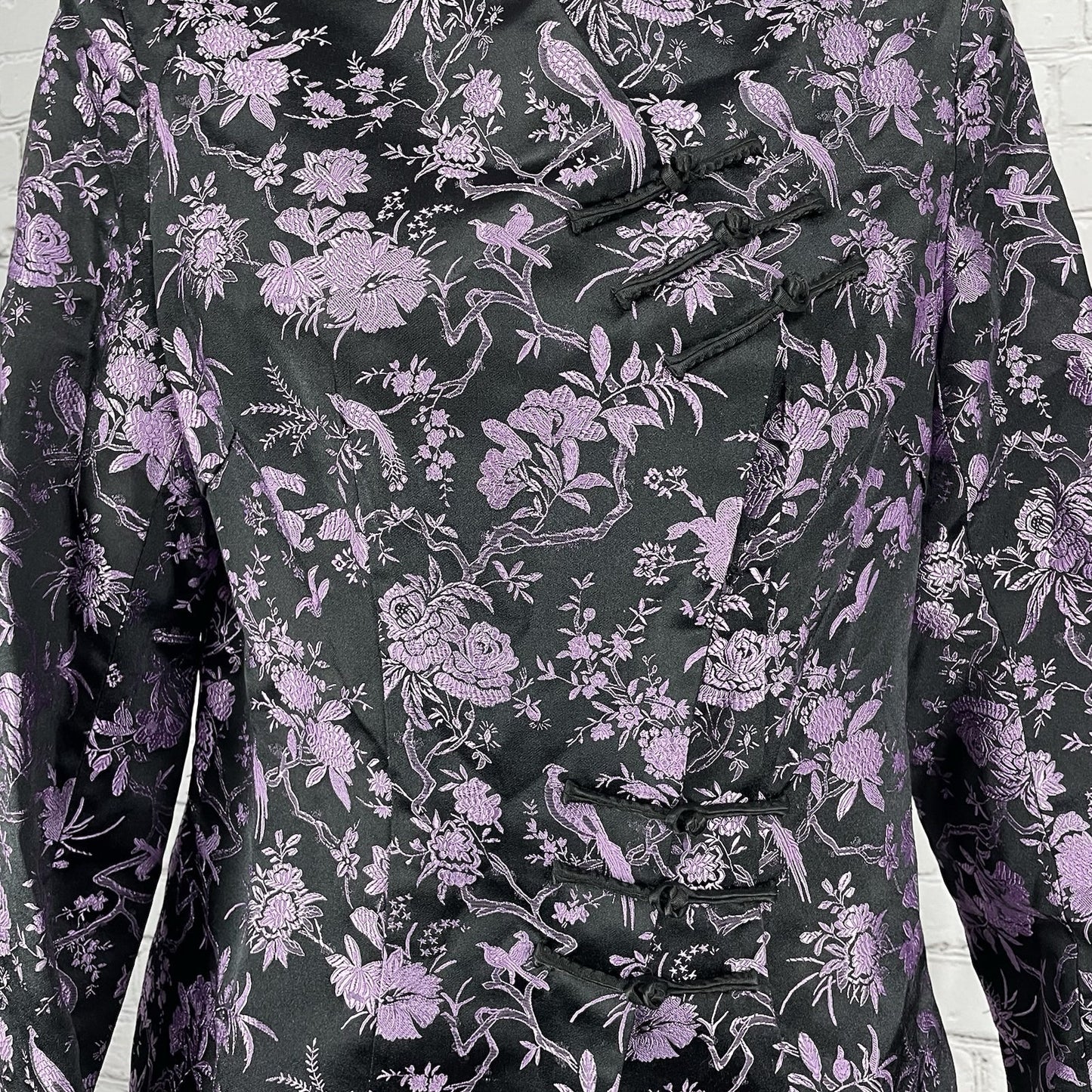 Asian Trend Black Purple Silk Chinese Cheongsam Long Sleeve Shirt Size Medium M