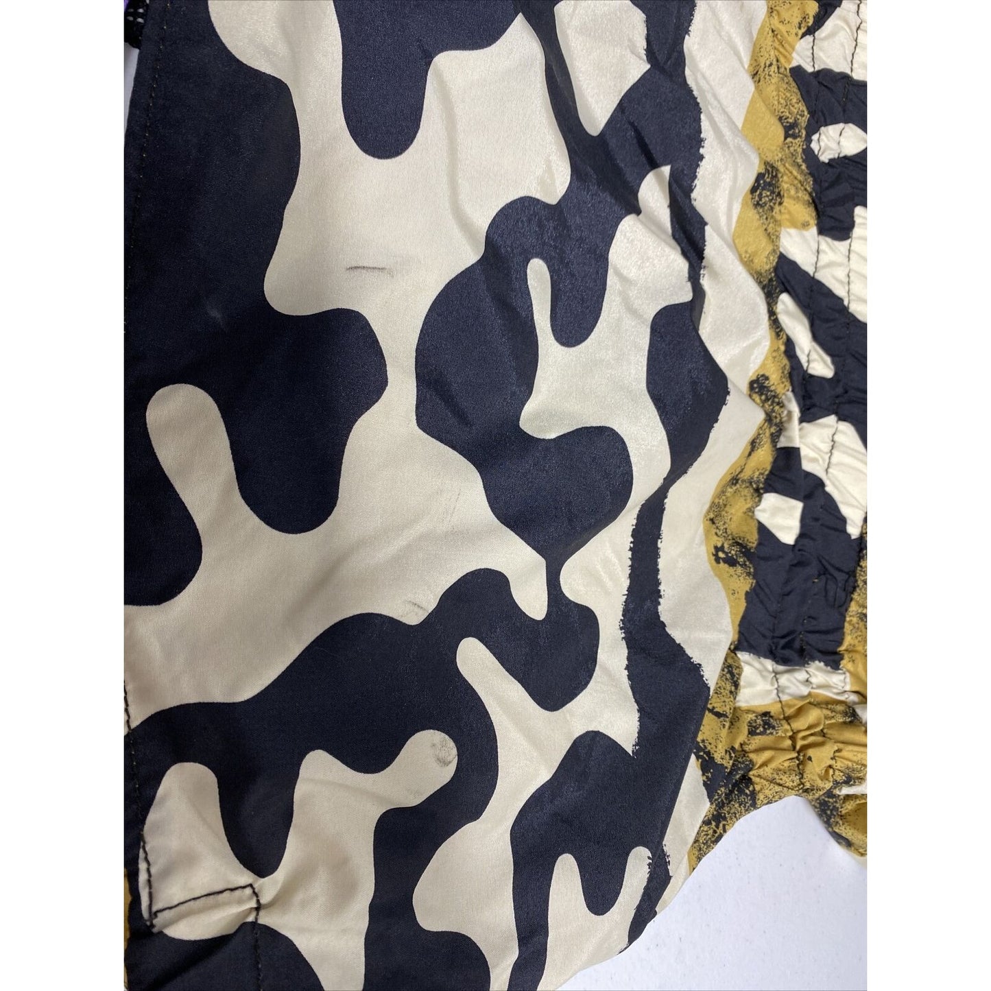 VTG Obermeyer Untamed Black White Yellow Full Zip Hooded Cinched Coat Jacket 12