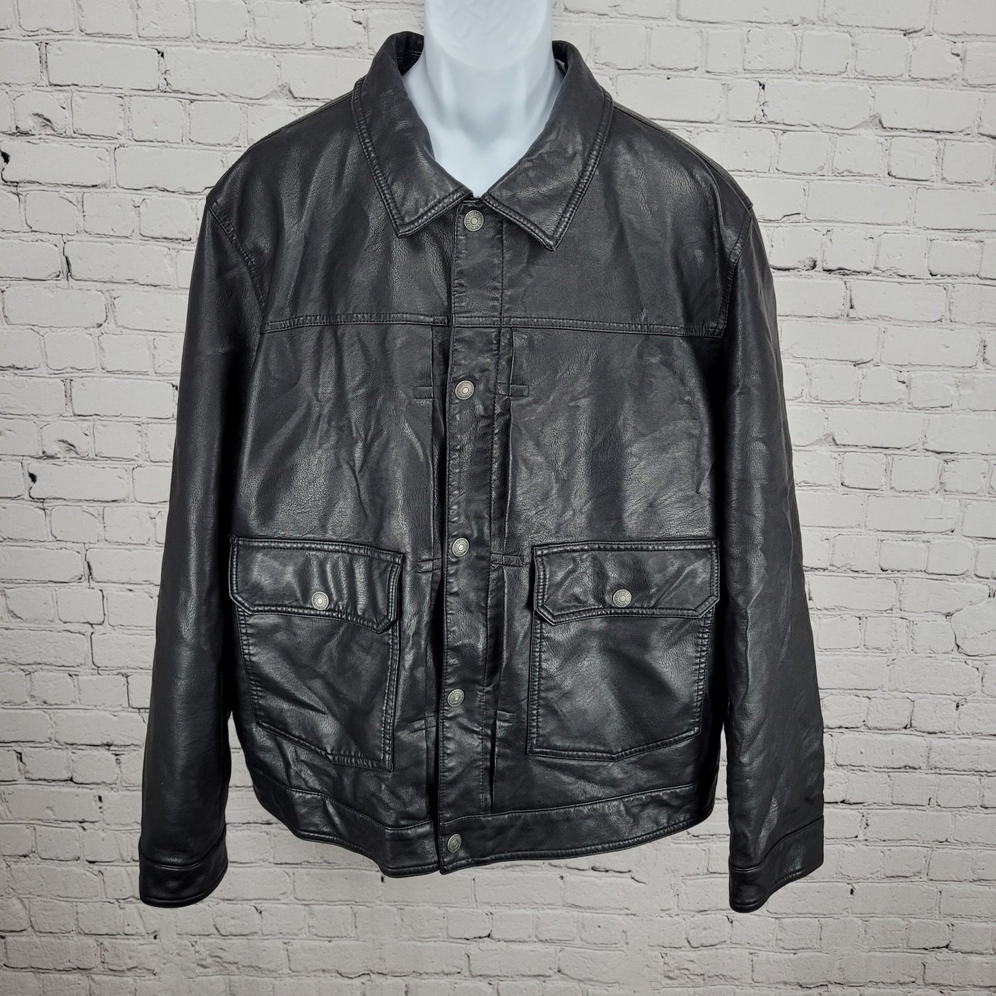 Levi Strauss Black Faux Leather Full Zip Pockets Biker Motorcycle Jacket XXL