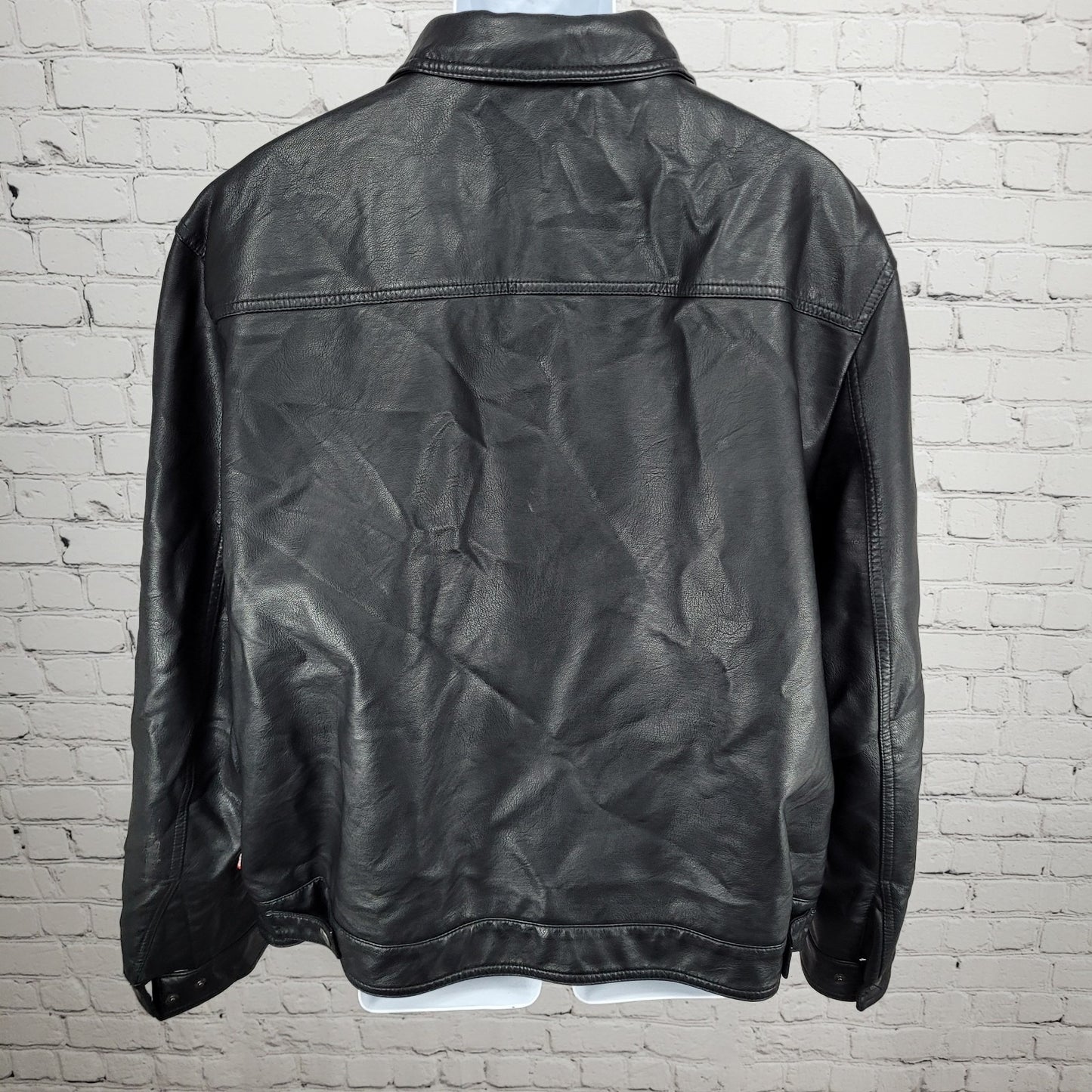 Levi Strauss Black Faux Leather Full Zip Pockets Biker Motorcycle Jacket XXL