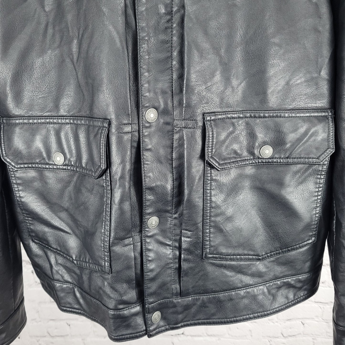 Levi Strauss Black Faux Leather Full Zip Pockets Biker Motorcycle Jacket XXL
