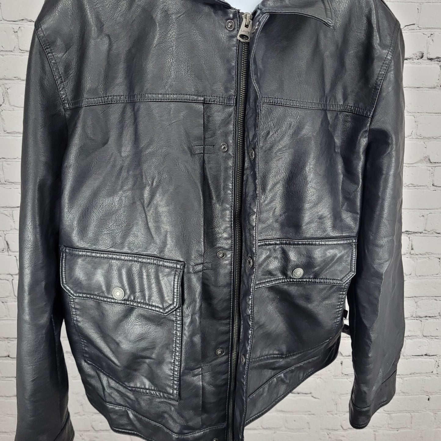 Levi Strauss Black Faux Leather Full Zip Pockets Biker Motorcycle Jacket XXL