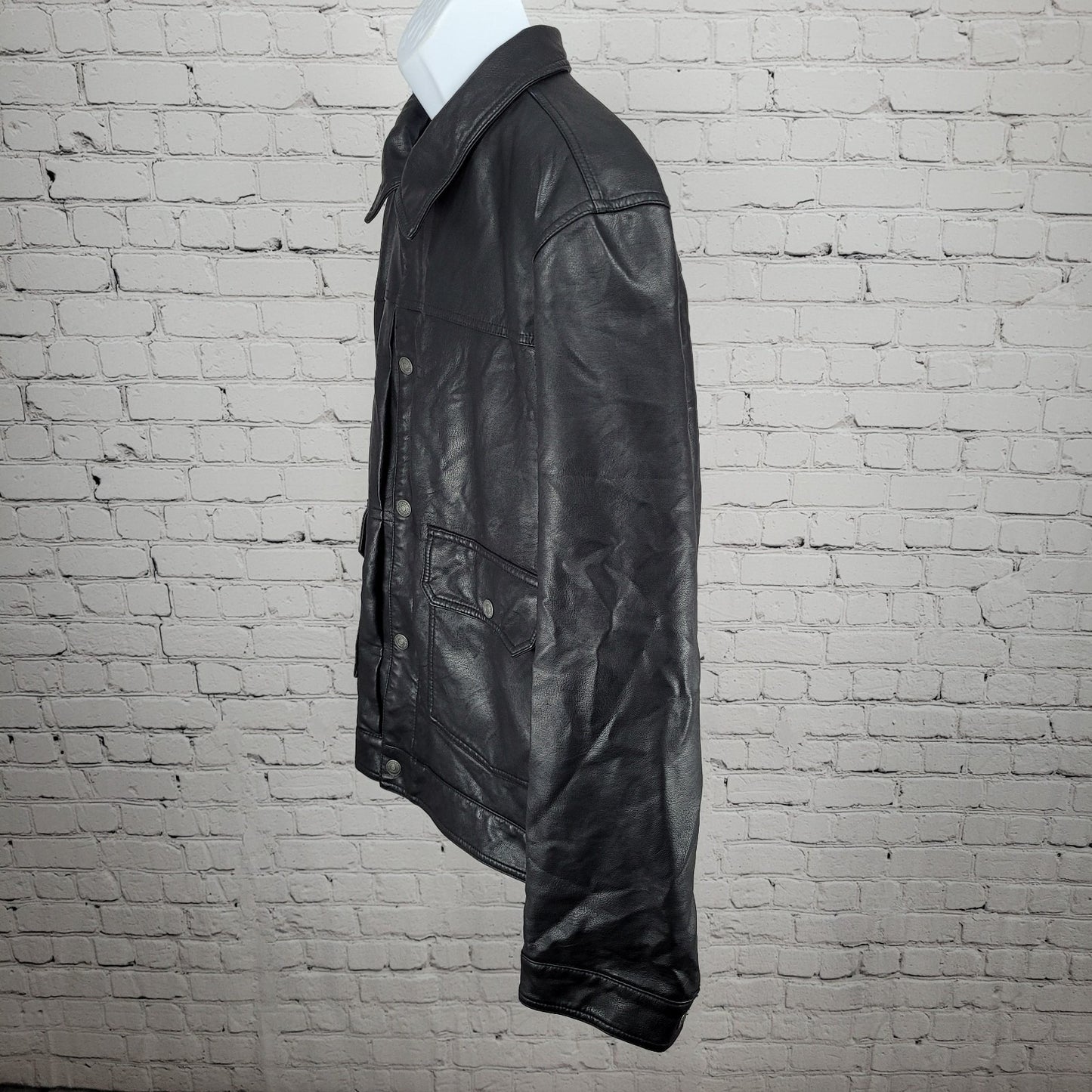 Levi Strauss Black Faux Leather Full Zip Pockets Biker Motorcycle Jacket XXL