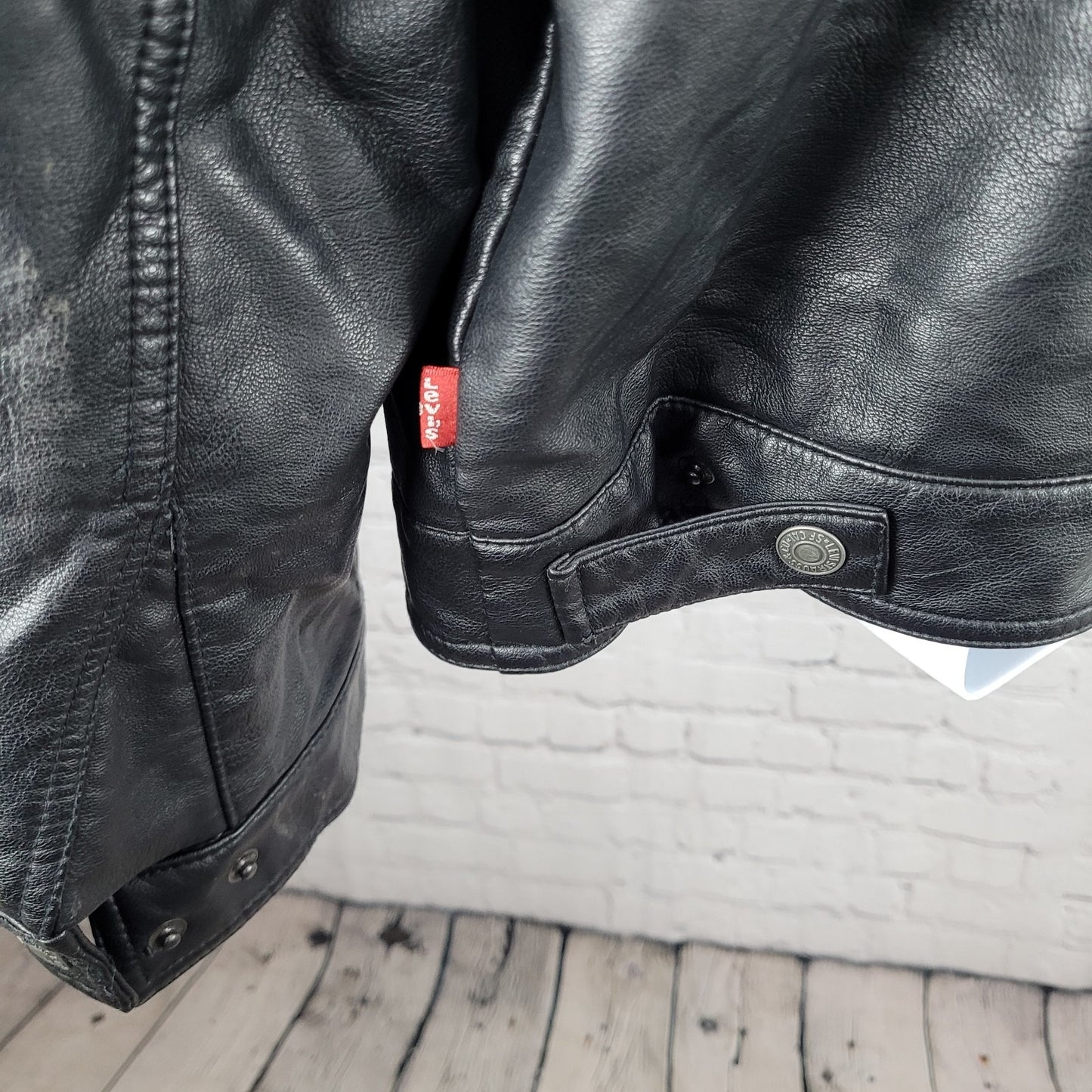 Levi Strauss Black Faux Leather Full Zip Pockets Biker Motorcycle Jacket XXL