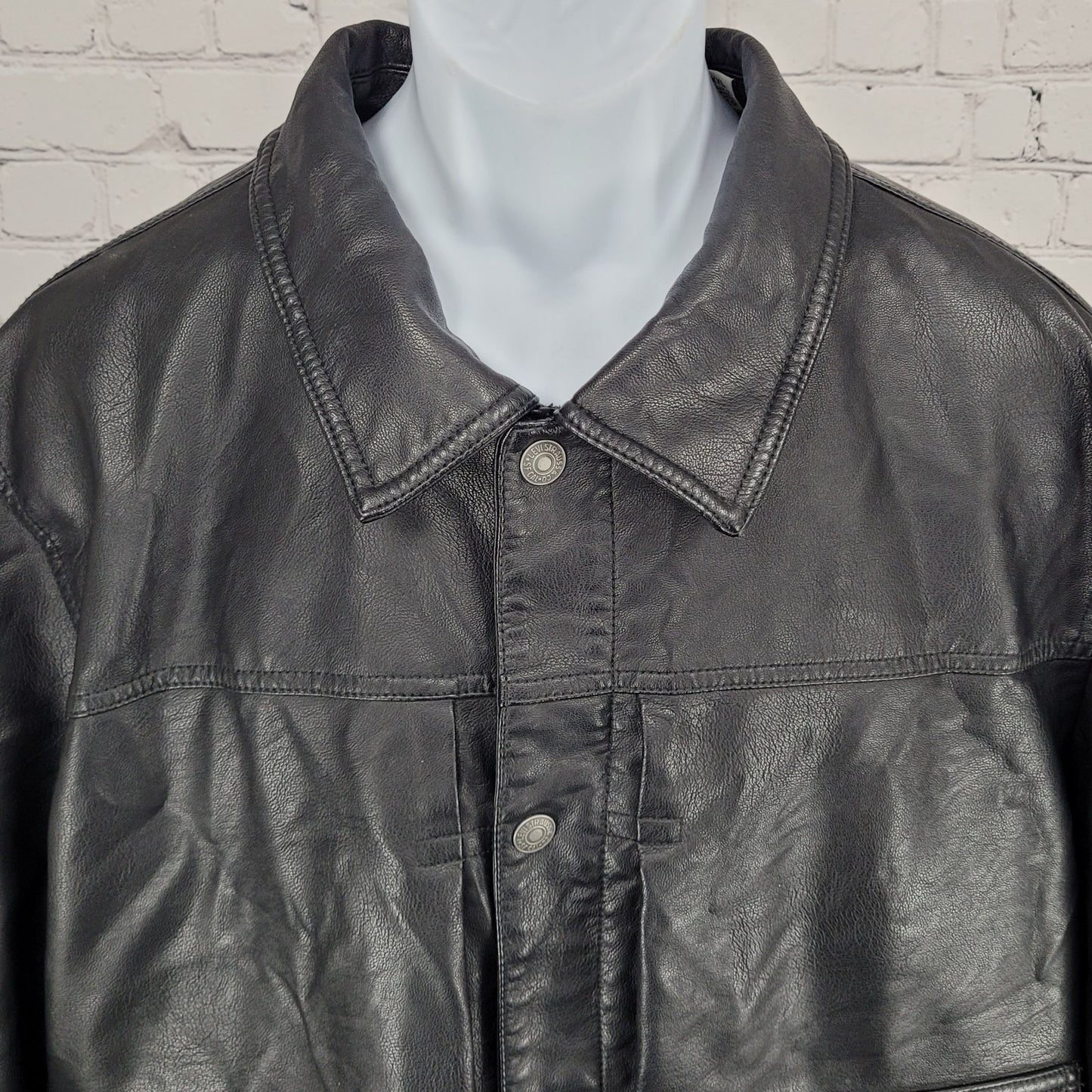 Levi Strauss Black Faux Leather Full Zip Pockets Biker Motorcycle Jacket XXL