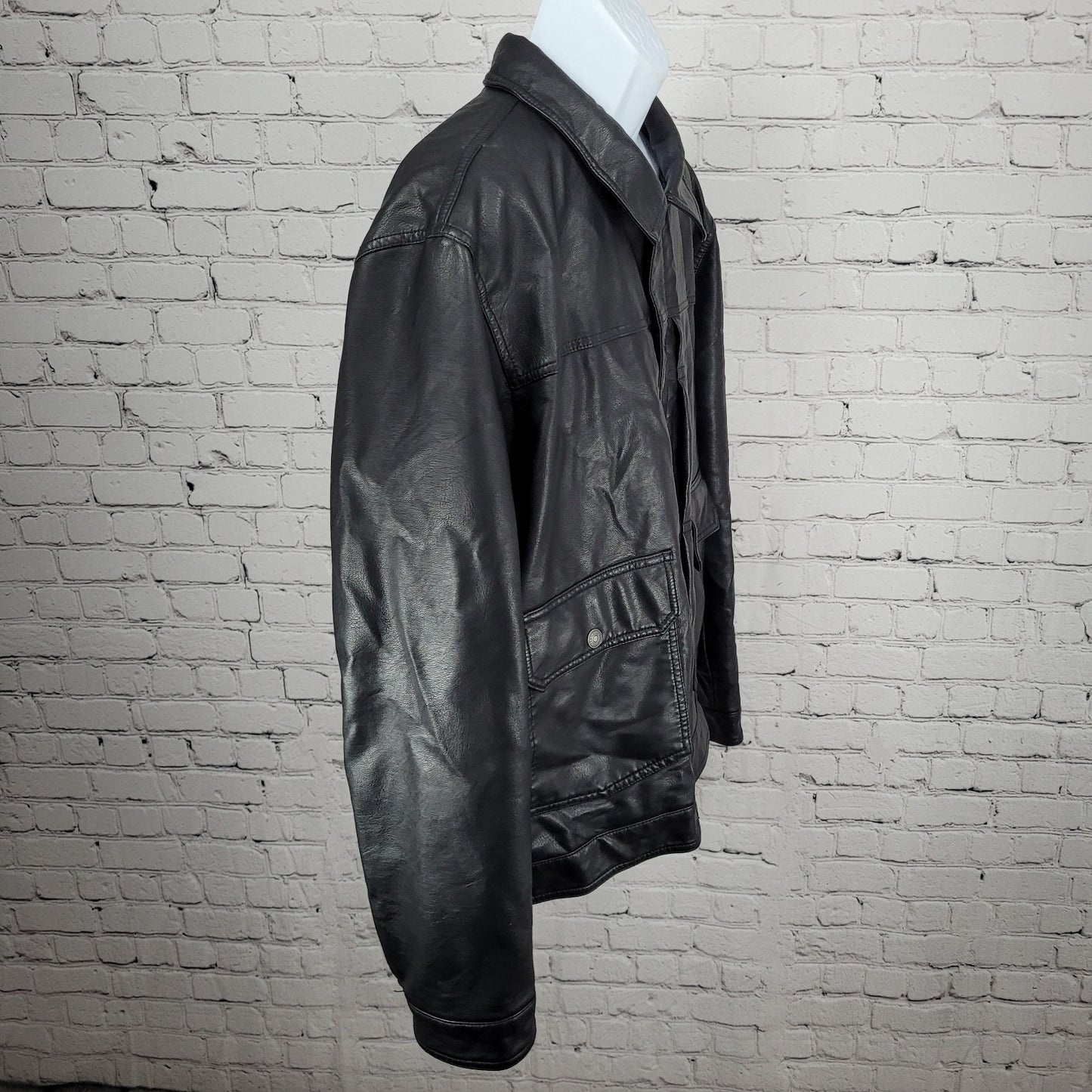 Levi Strauss Black Faux Leather Full Zip Pockets Biker Motorcycle Jacket XXL