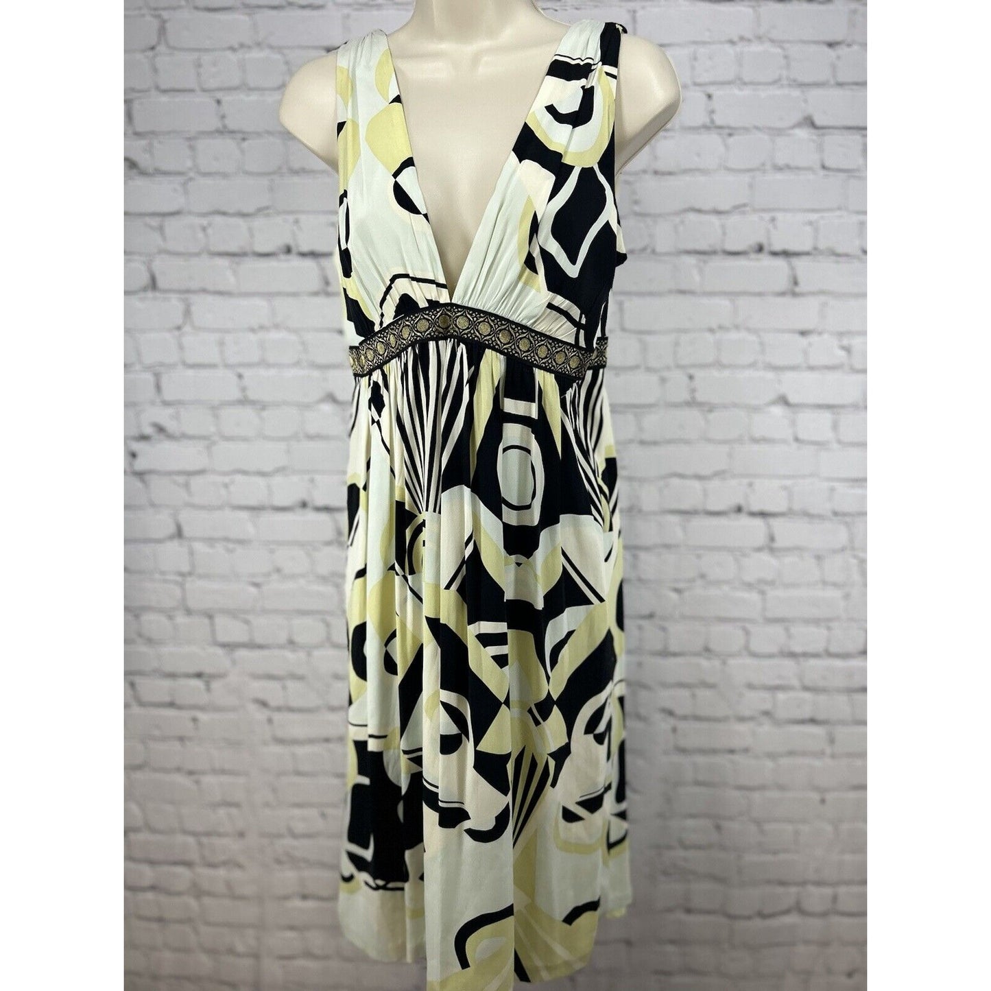 VTG Nicole Miller Multicolor Silk Babydoll Shift Midi Art Deco Dress Size 6