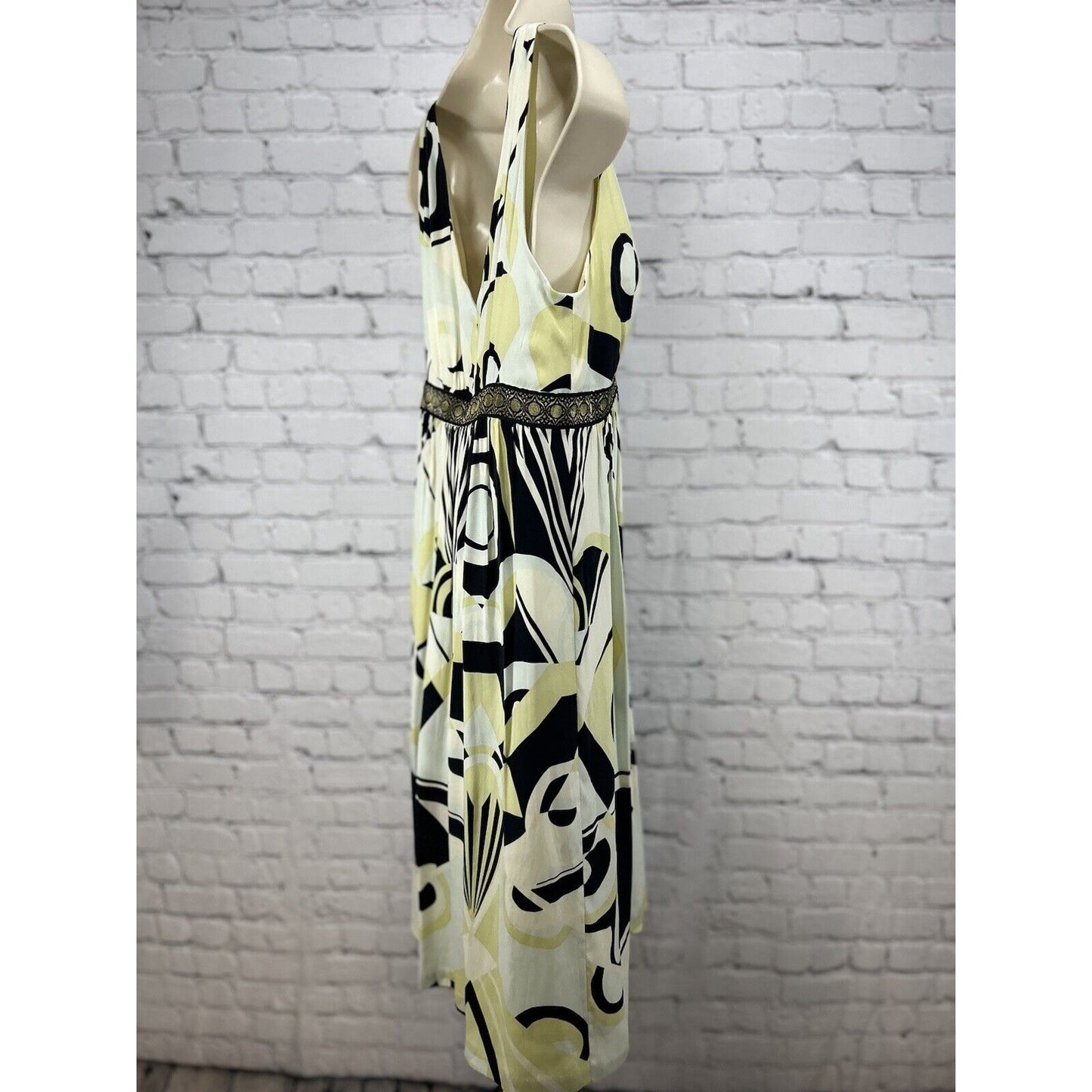 VTG Nicole Miller Multicolor Silk Babydoll Shift Midi Art Deco Dress Size 6