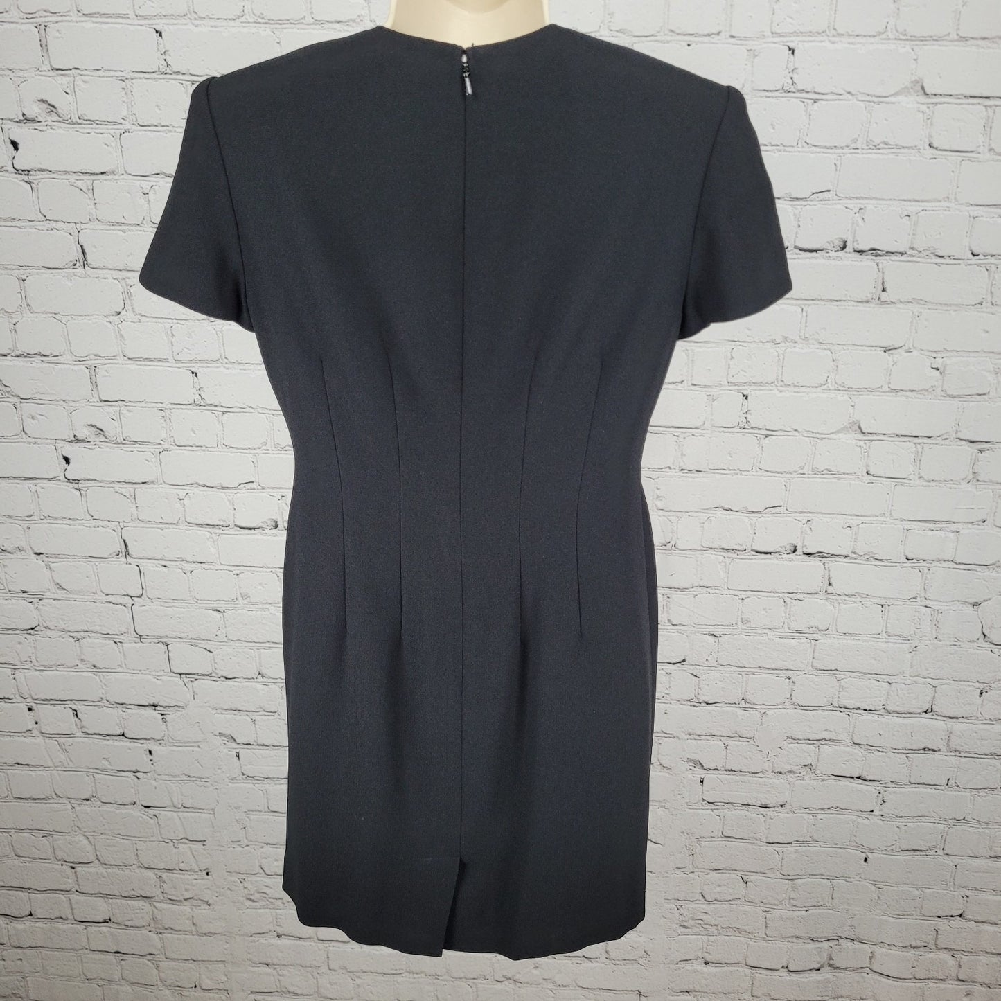 Preview Collection Black Short Sleeve Zip Lined Back Slit Sheath Dress Size 4P