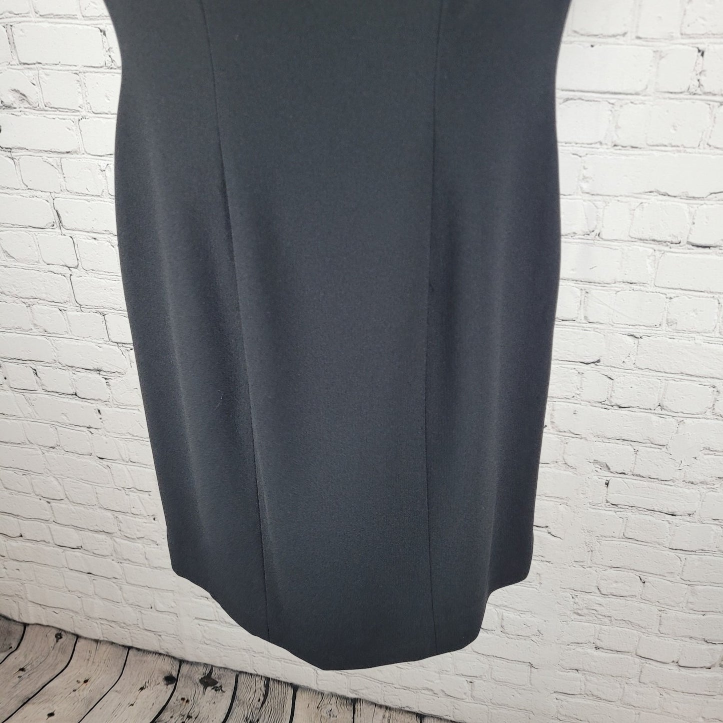 Preview Collection Black Short Sleeve Zip Lined Back Slit Sheath Dress Size 4P