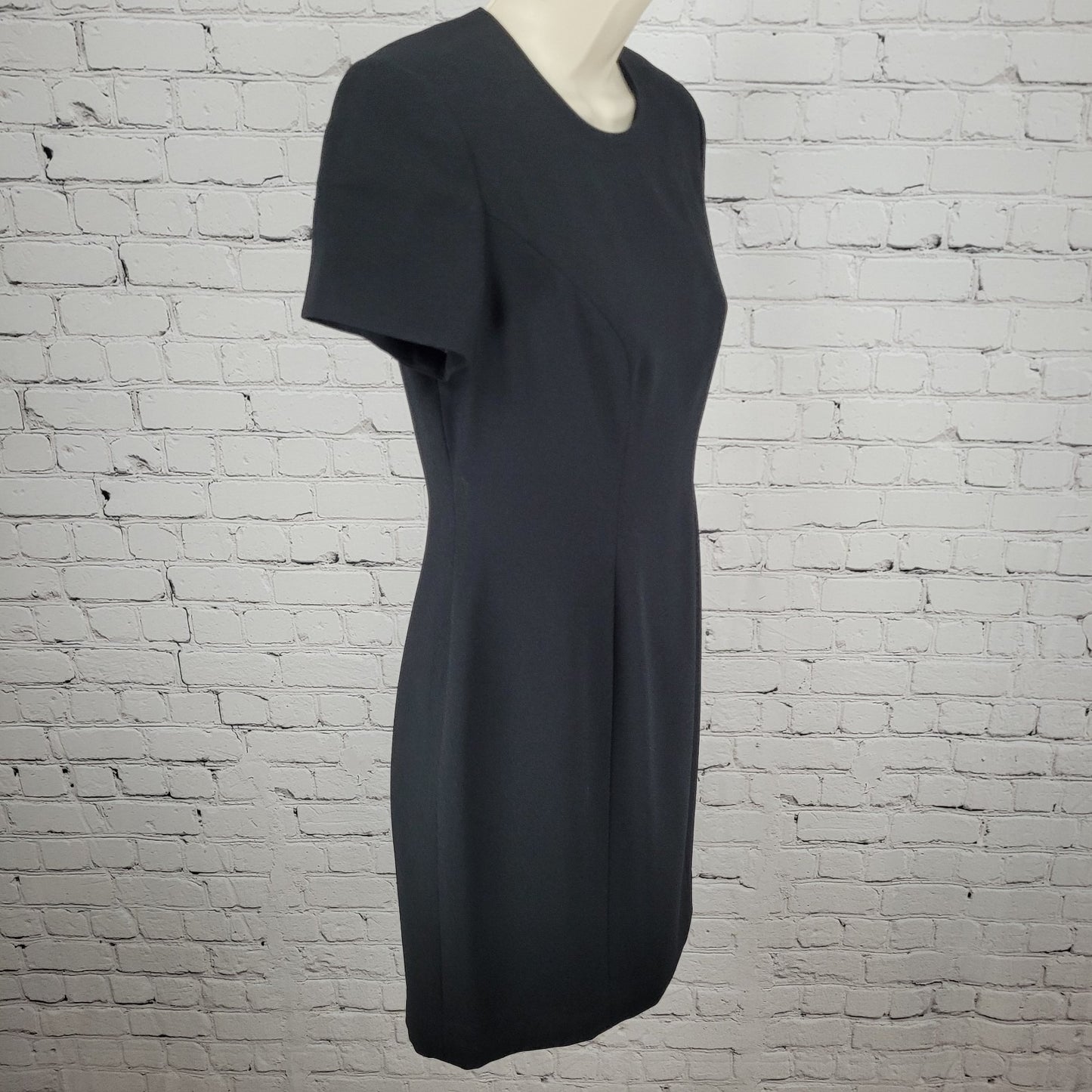 Preview Collection Black Short Sleeve Zip Lined Back Slit Sheath Dress Size 4P