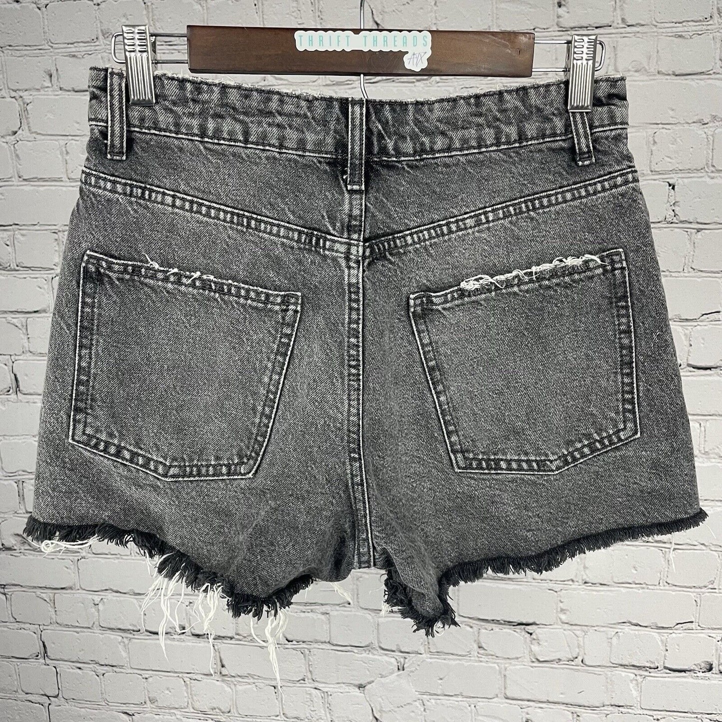 Zara Gray Dark Wash Denim Shorts High Rise Cut Off Distressed Size 4 (26x3)