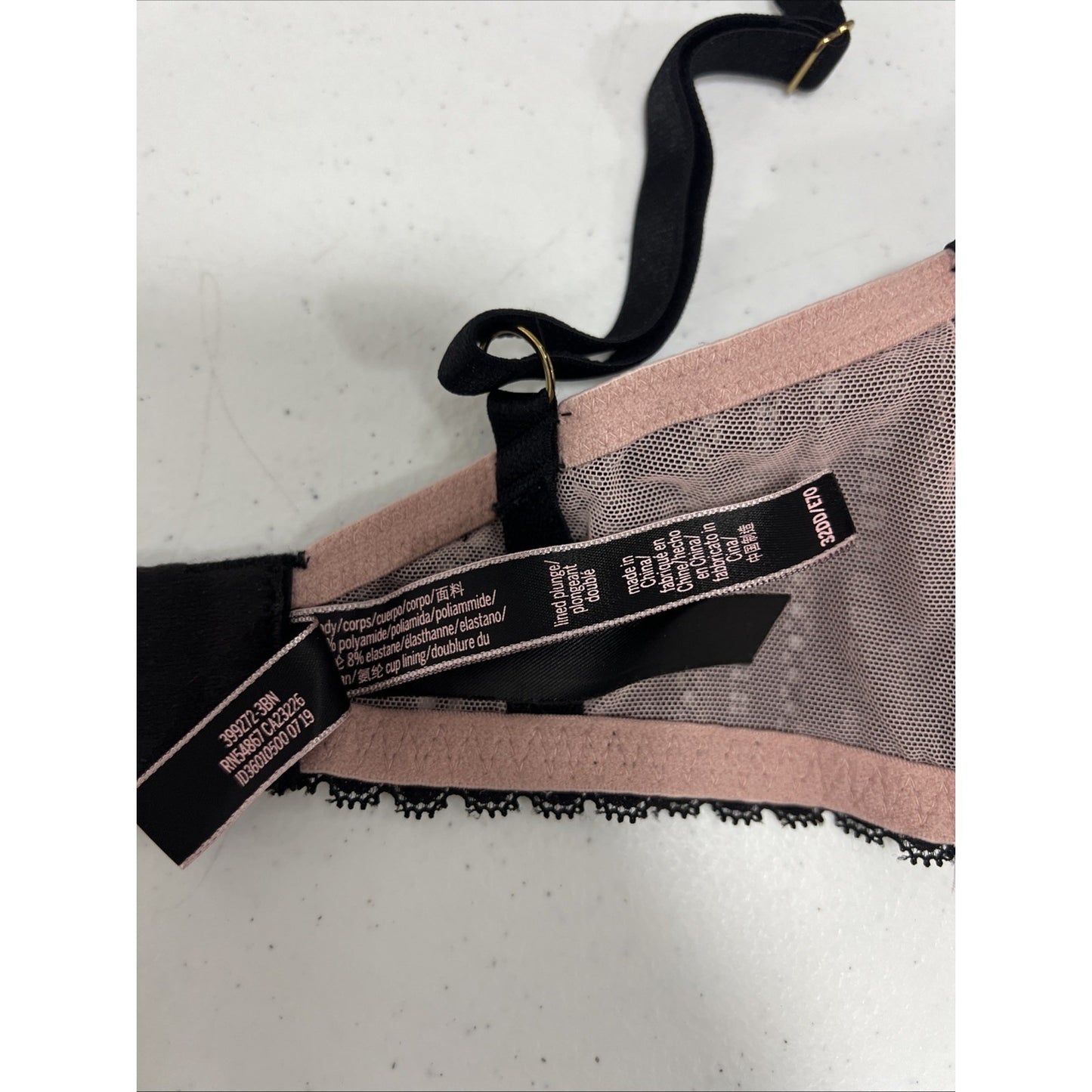 Victoria’s Secret Black Pink Mesh Opaque Light Lined Plunge Balconette Bra 32DD