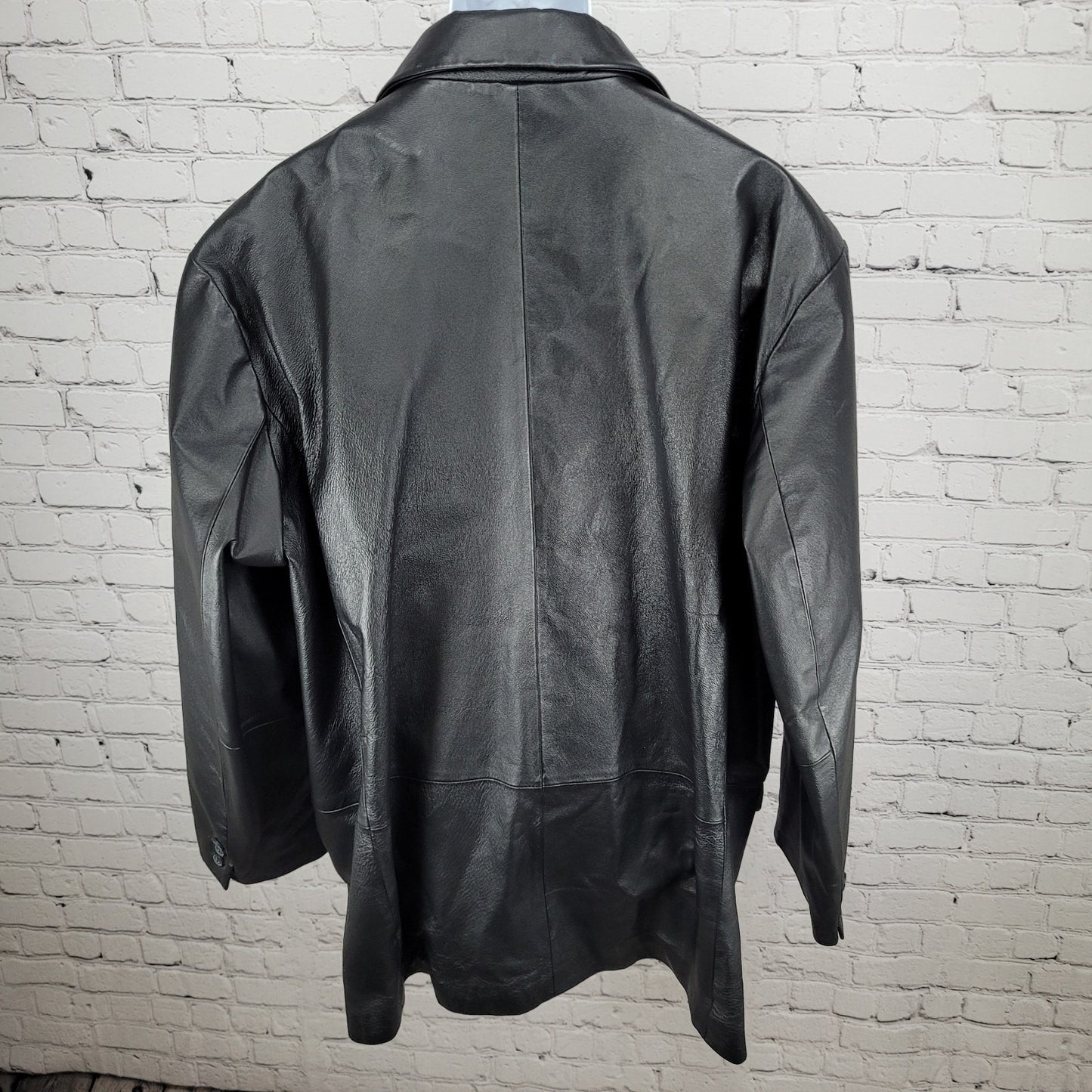 Excelled Black Genuine Leather Buttoned Notch Blazer Jacket Size 2XLT