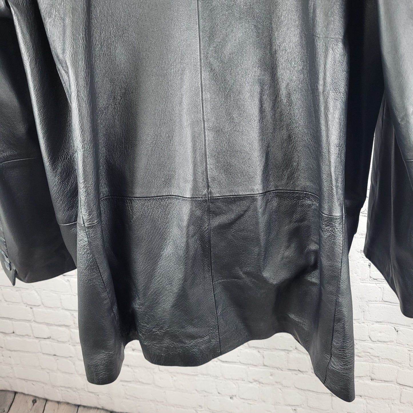 Excelled Black Genuine Leather Buttoned Notch Blazer Jacket Size 2XLT