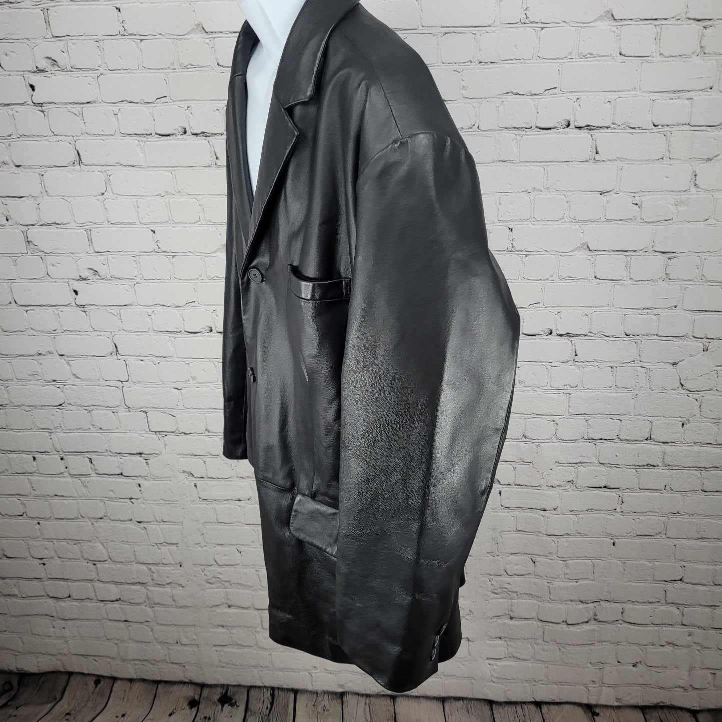 Excelled Black Genuine Leather Buttoned Notch Blazer Jacket Size 2XLT