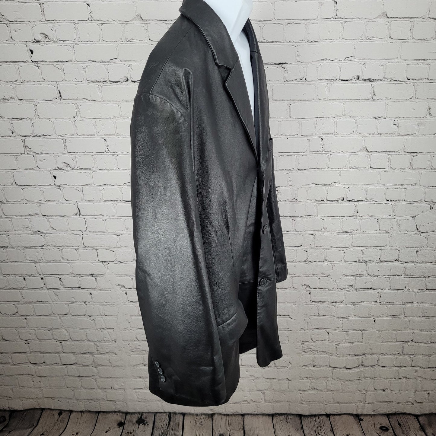 Excelled Black Genuine Leather Buttoned Notch Blazer Jacket Size 2XLT