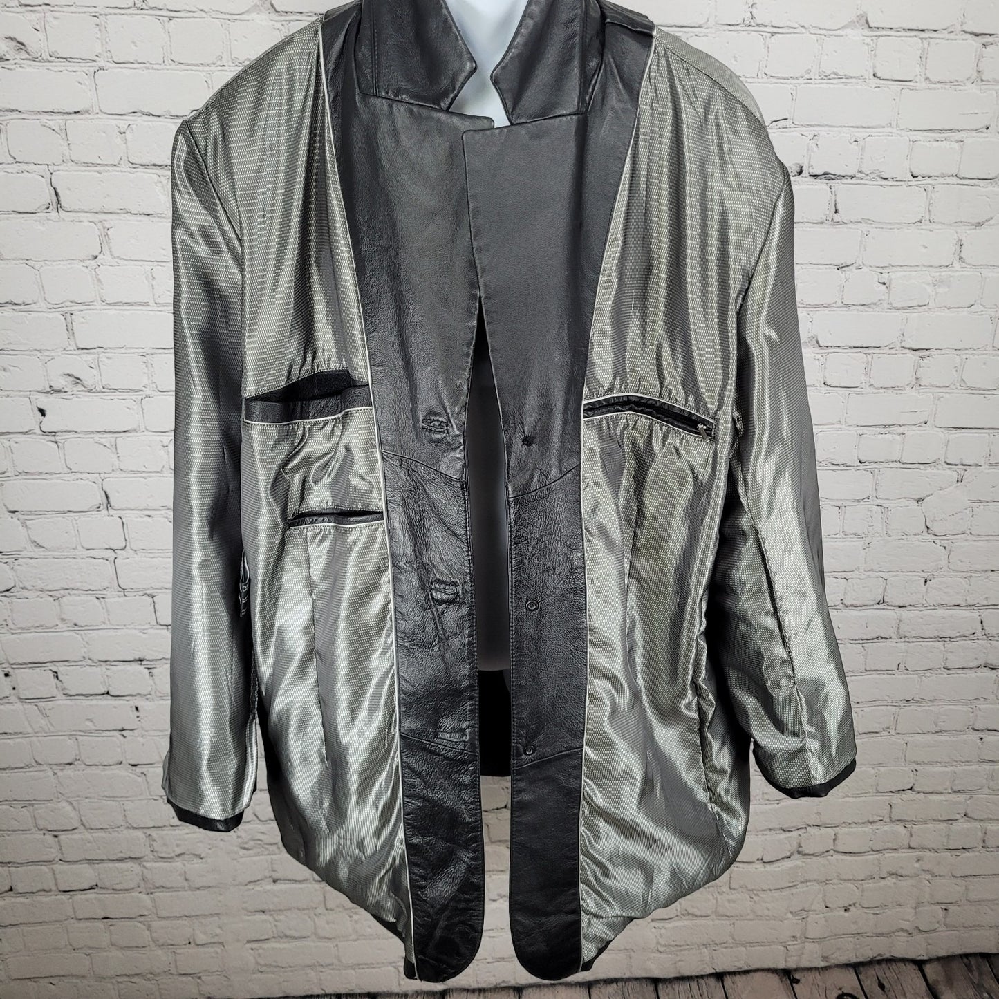 Excelled Black Genuine Leather Buttoned Notch Blazer Jacket Size 2XLT