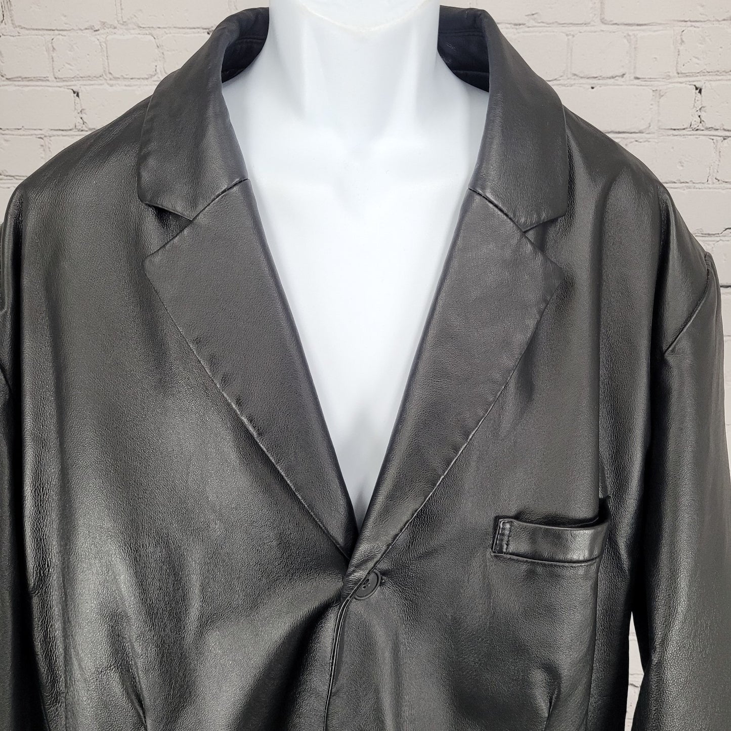 Excelled Black Genuine Leather Buttoned Notch Blazer Jacket Size 2XLT