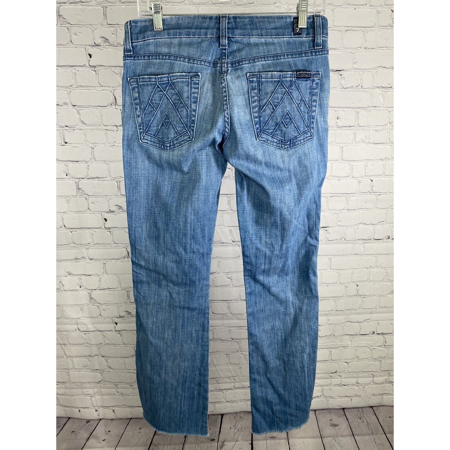 7 For All Mankind Light Wash Denim "A" Pocket Flared Raw Hem Jeans 28 (30x31.5)