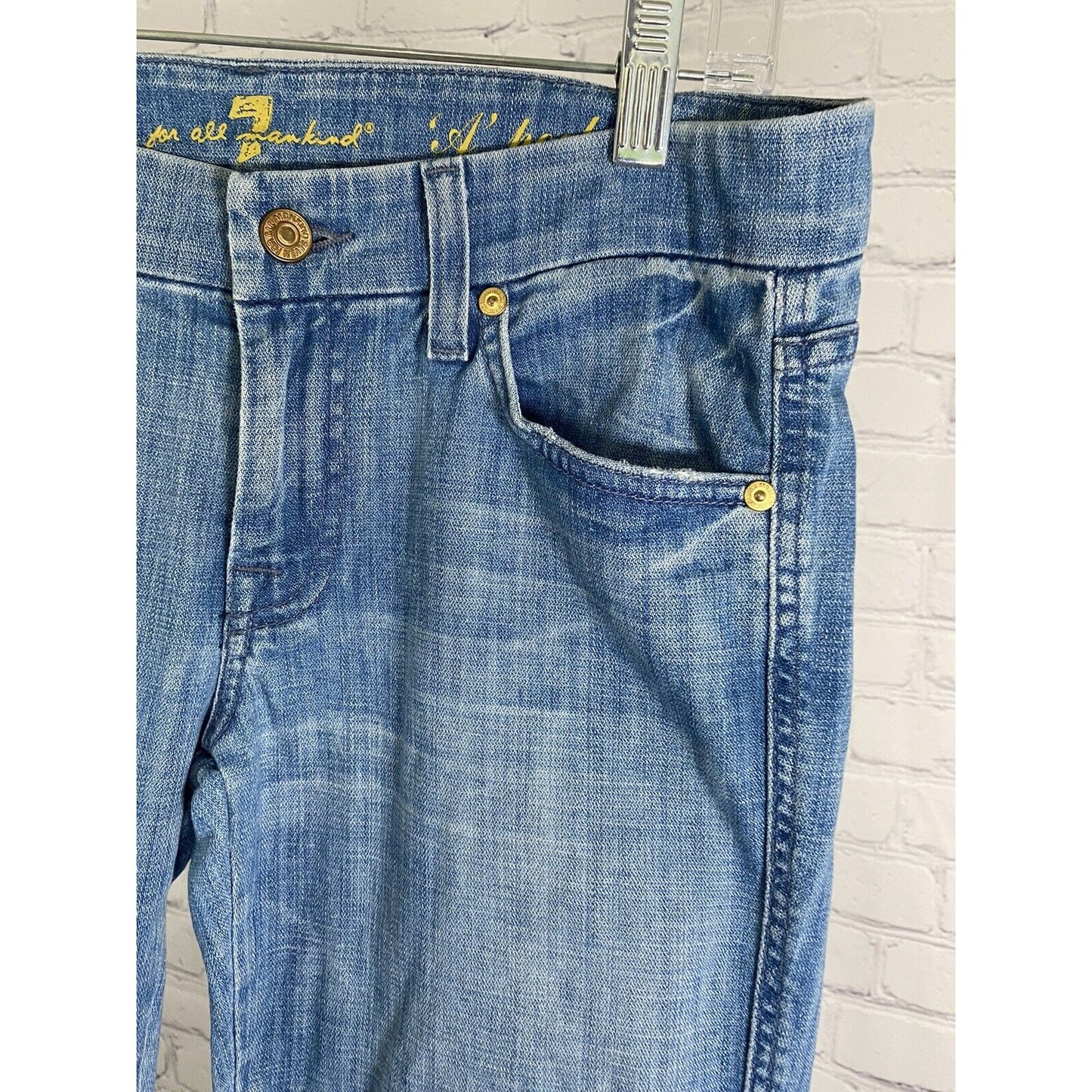 7 For All Mankind Light Wash Denim "A" Pocket Flared Raw Hem Jeans 28 (30x31.5)