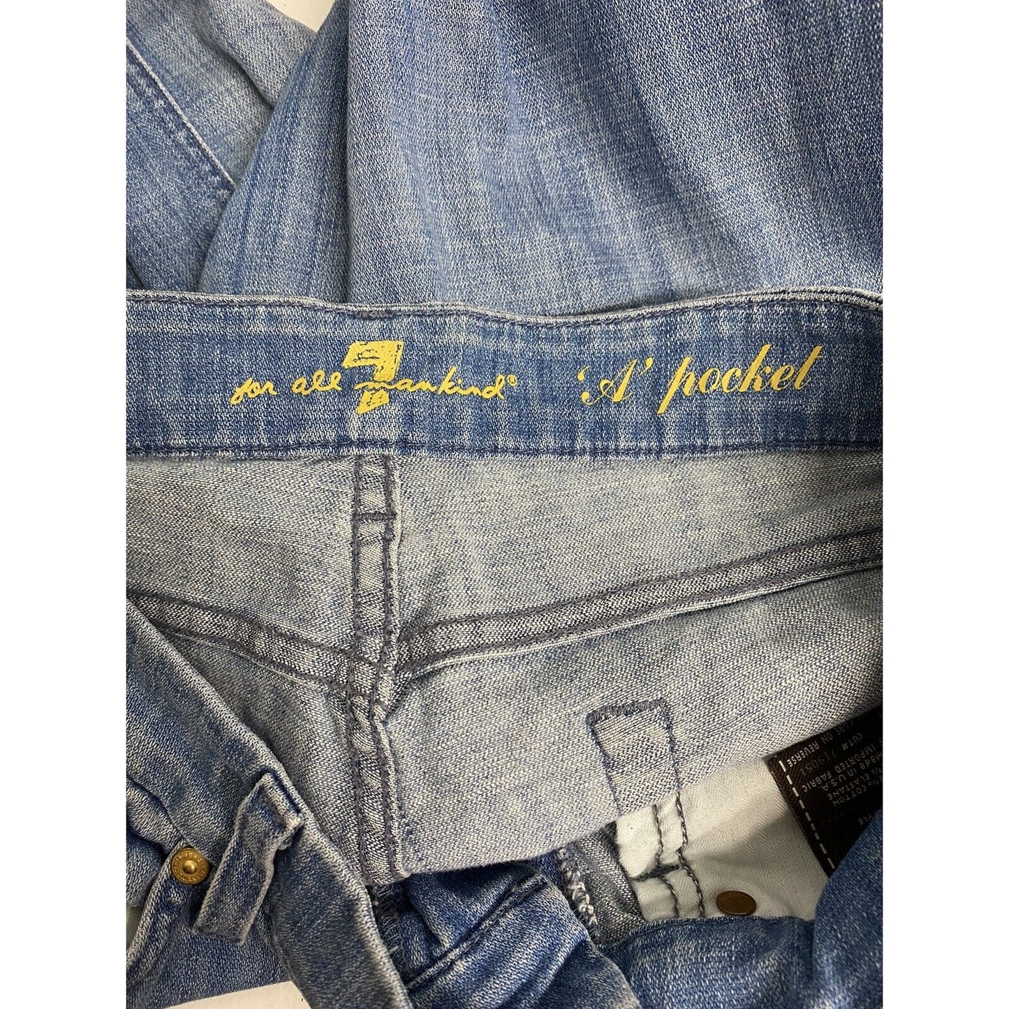 7 For All Mankind Light Wash Denim "A" Pocket Flared Raw Hem Jeans 28 (30x31.5)