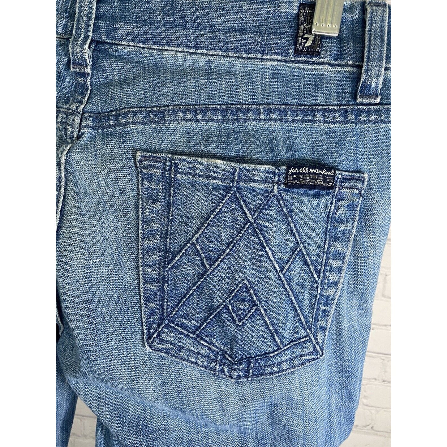 7 For All Mankind Light Wash Denim "A" Pocket Flared Raw Hem Jeans 28 (30x31.5)