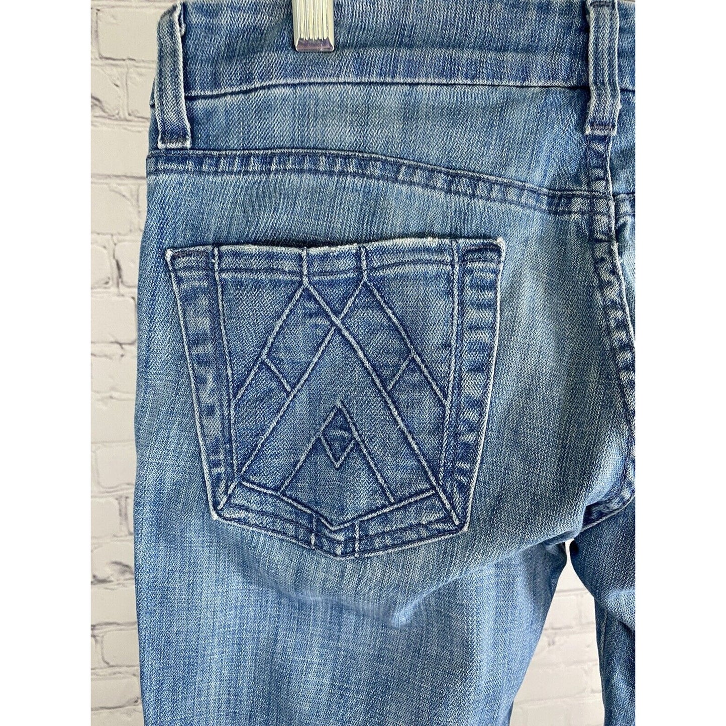 7 For All Mankind Light Wash Denim "A" Pocket Flared Raw Hem Jeans 28 (30x31.5)