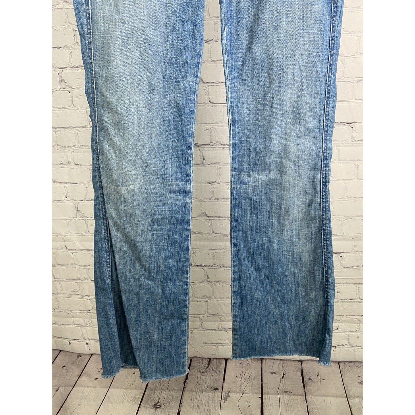 7 For All Mankind Light Wash Denim "A" Pocket Flared Raw Hem Jeans 28 (30x31.5)