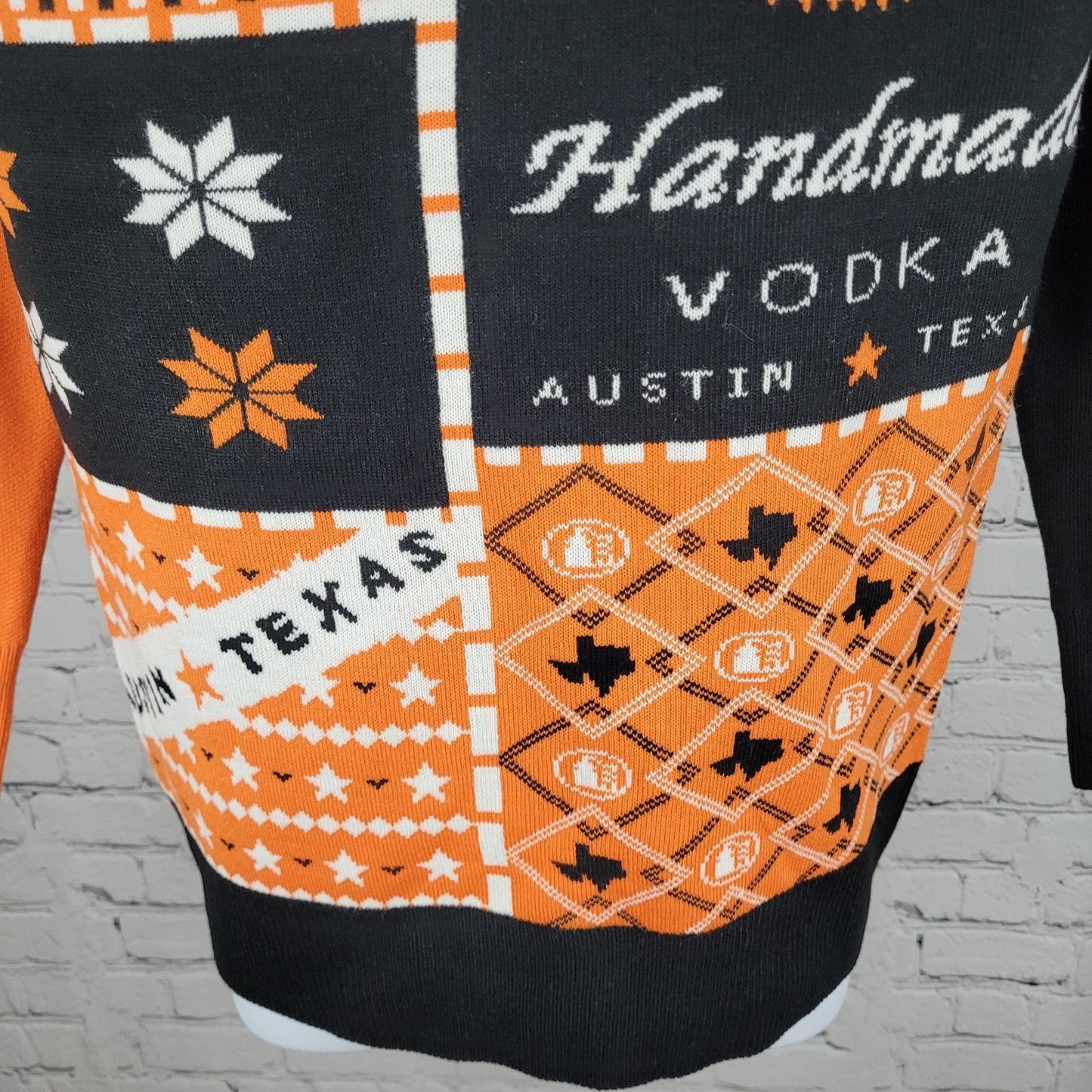 Tito's Handmade Vodka Austin Texas Black & Orange Pullover Sweater Size XS