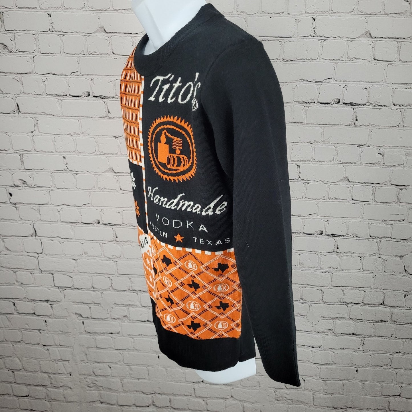 Tito's Handmade Vodka Austin Texas Black & Orange Pullover Sweater Size XS