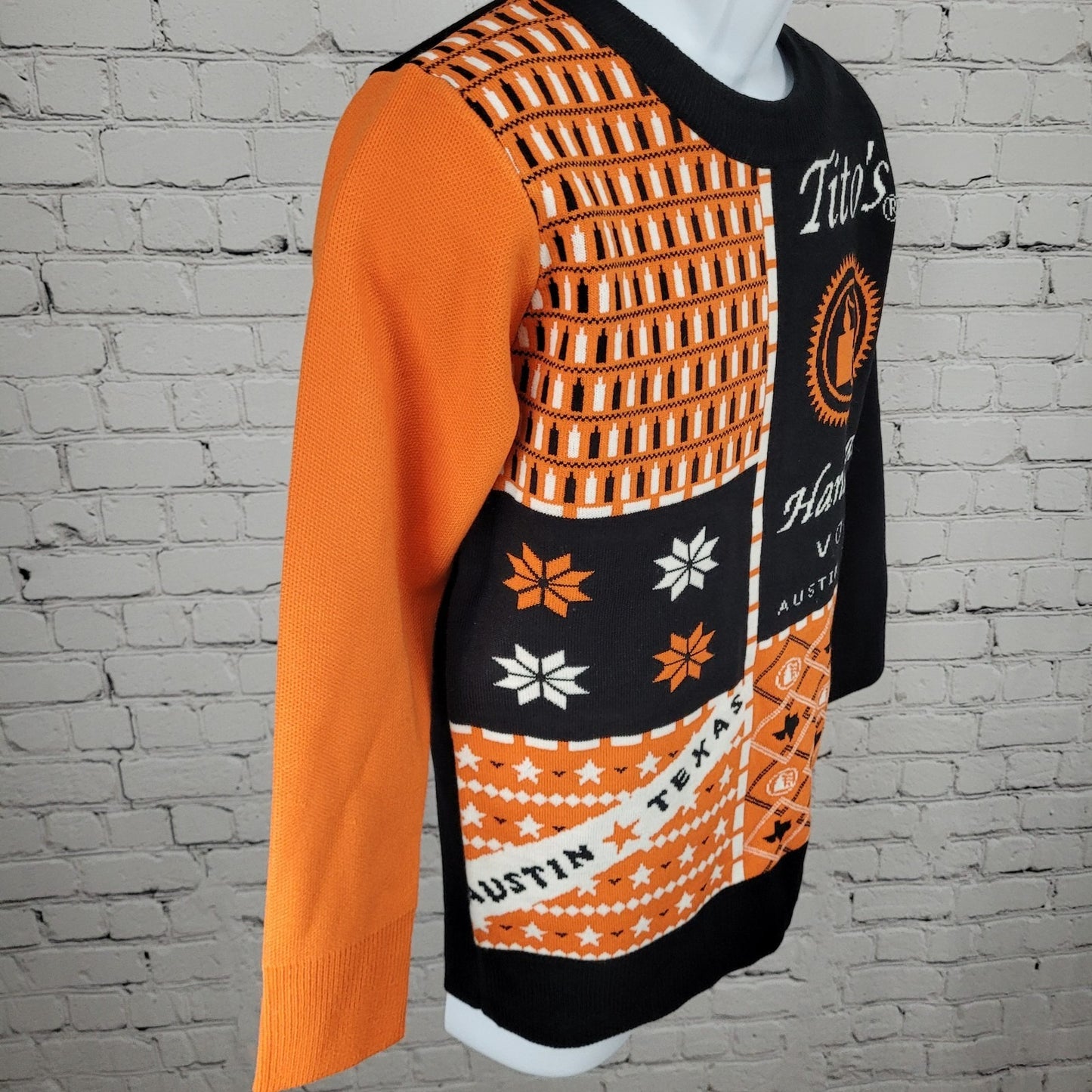 Tito's Handmade Vodka Austin Texas Black & Orange Pullover Sweater Size XS
