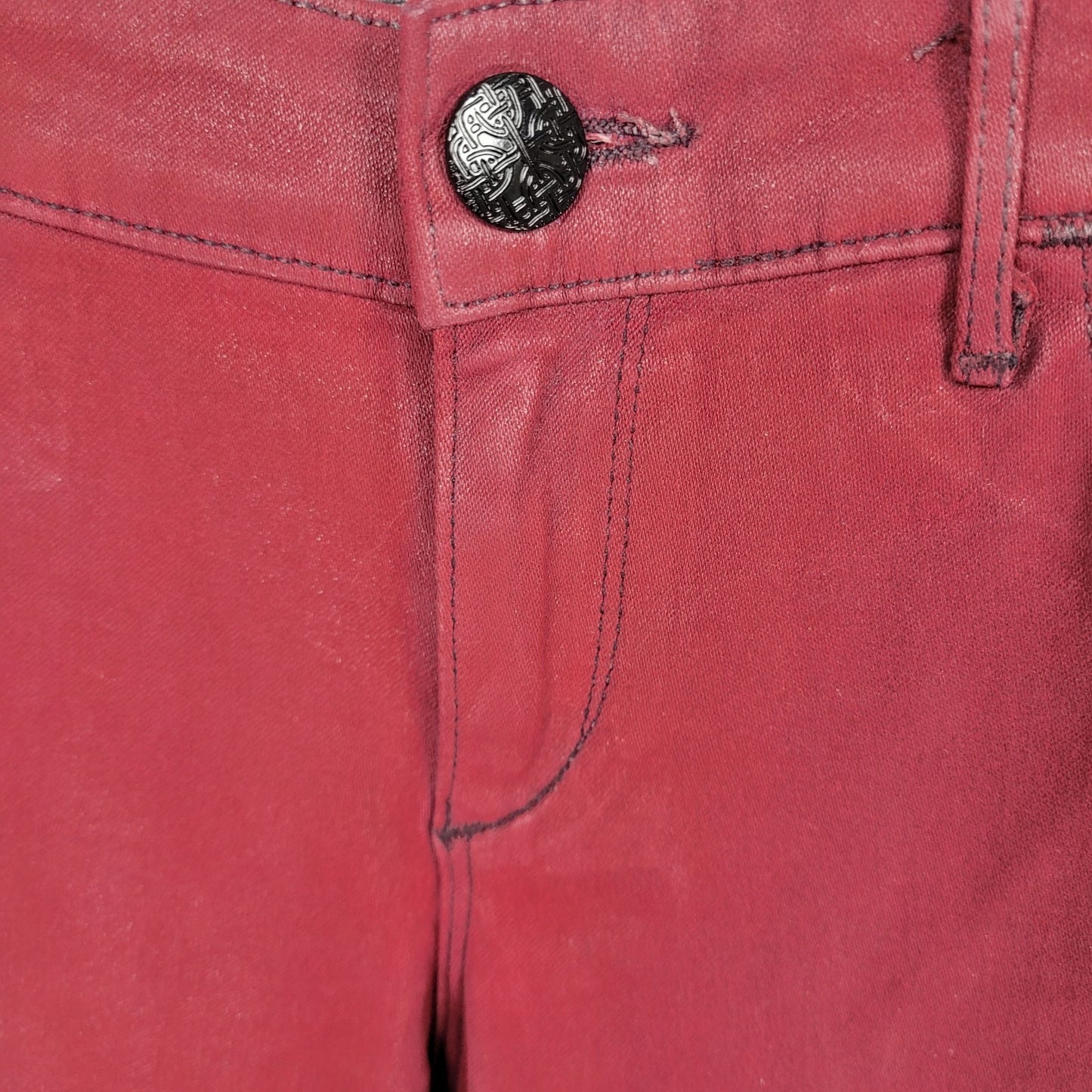 Habitual Red Sangria Alice Waxed Low Rise Skinny Slim Jeans Pants 27 (27x32)
