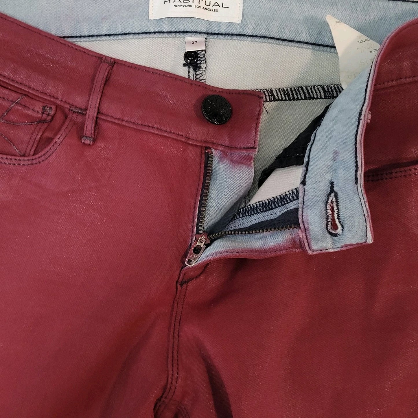 Habitual Red Sangria Alice Waxed Low Rise Skinny Slim Jeans Pants 27 (27x32)