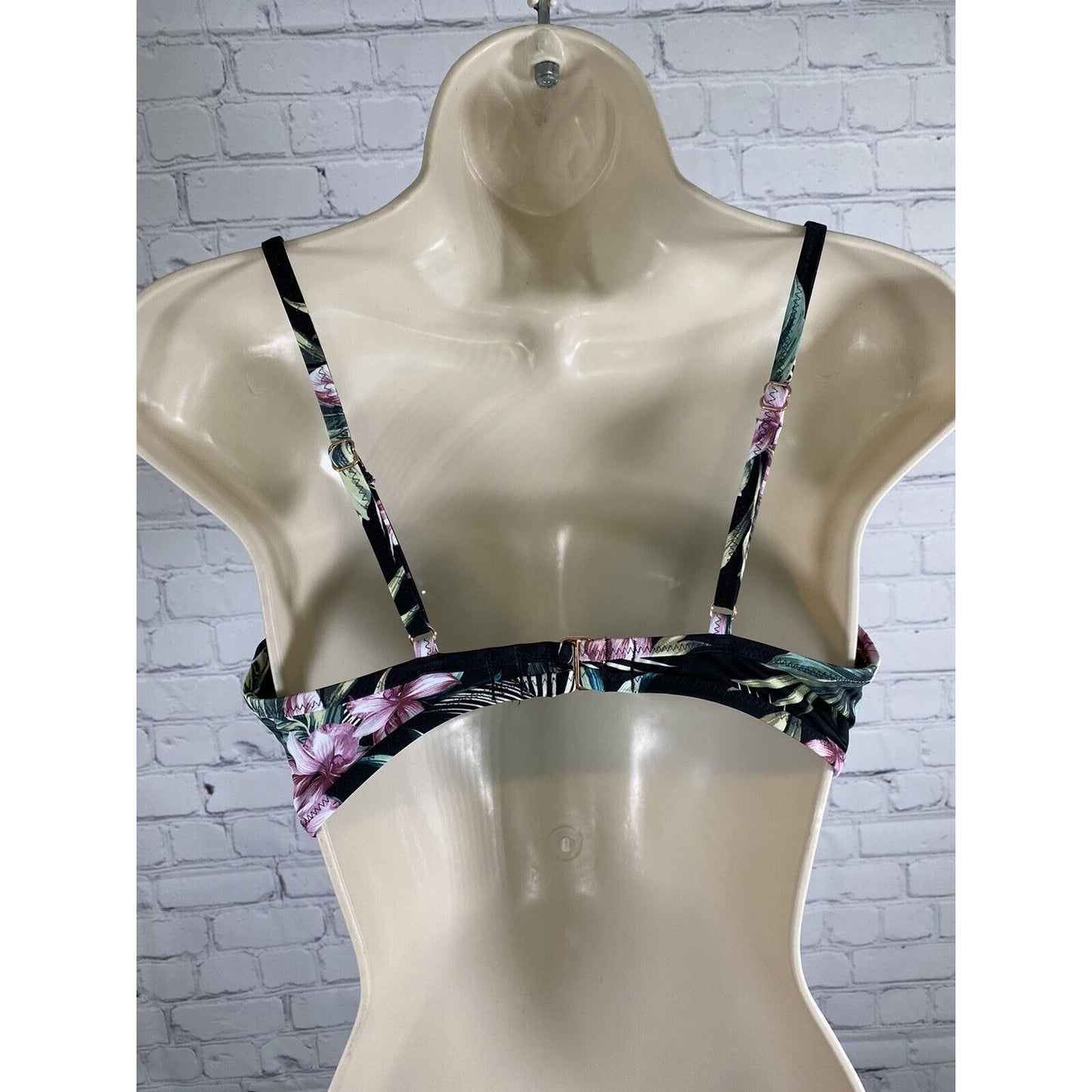 Shade Shore Black Floral Leafy Underwire Bikini Top Adjustable Straps 34C