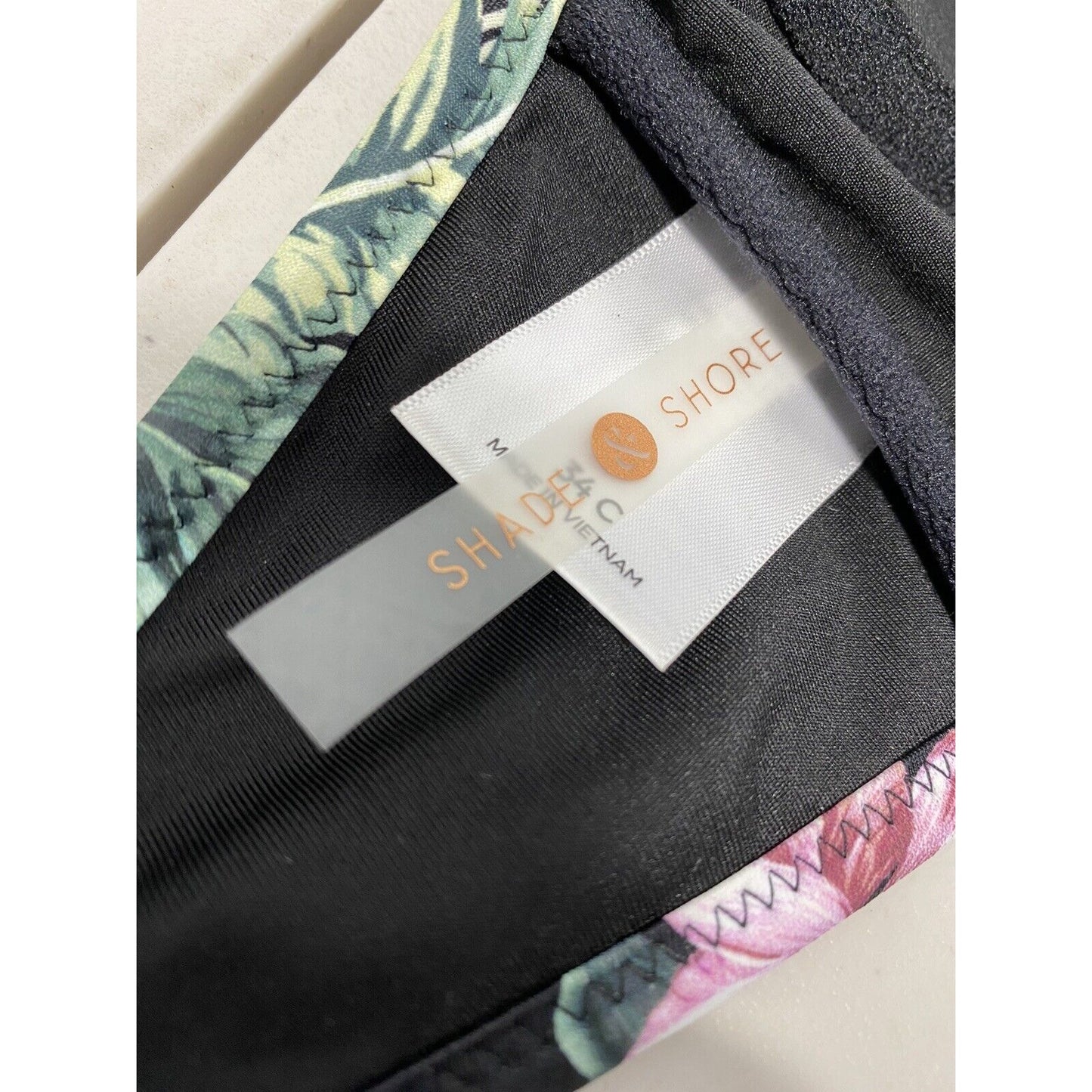 Shade Shore Black Floral Leafy Underwire Bikini Top Adjustable Straps 34C