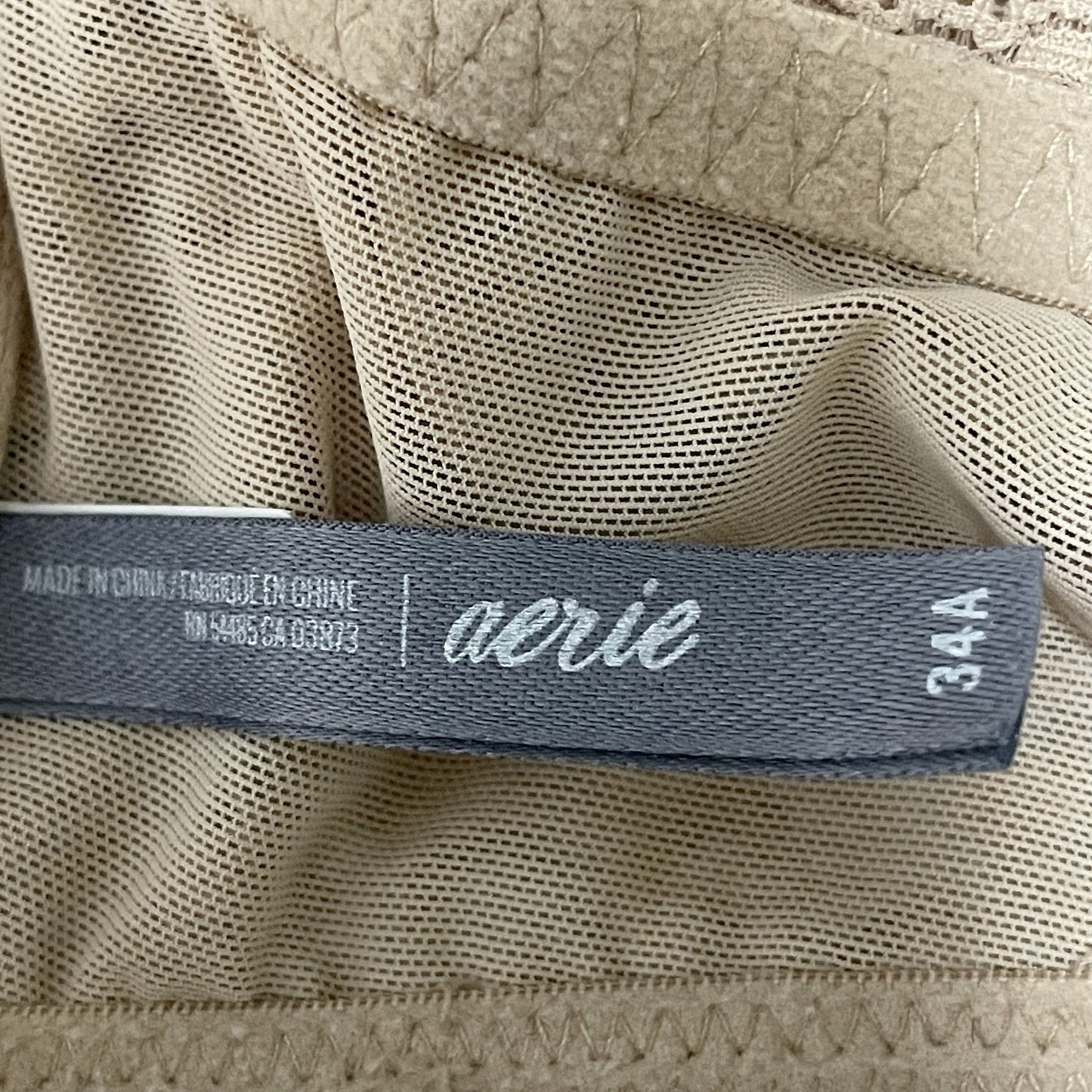 Aerie Beige Floral Lace Mesh Unlined Plunge Underwire Adjustable Bra Size 34A