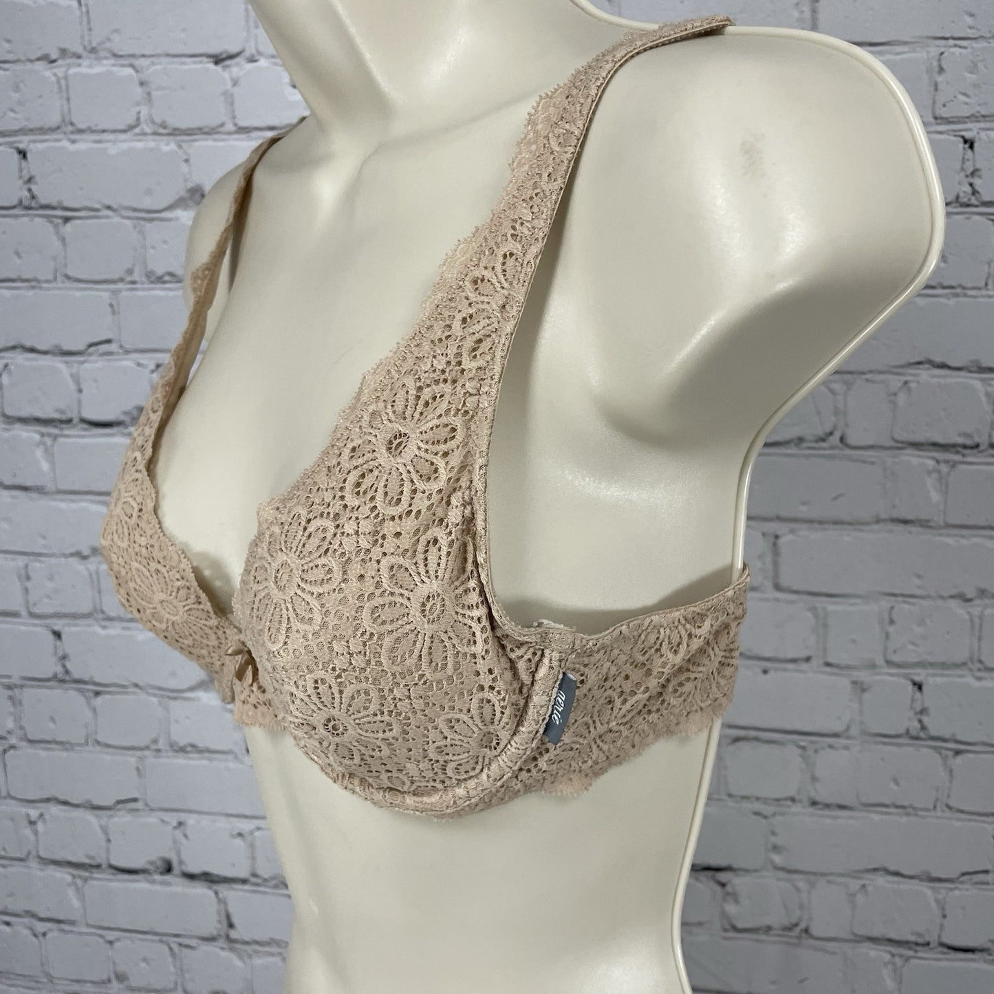 Aerie Beige Floral Lace Mesh Unlined Plunge Underwire Adjustable Bra Size 34A