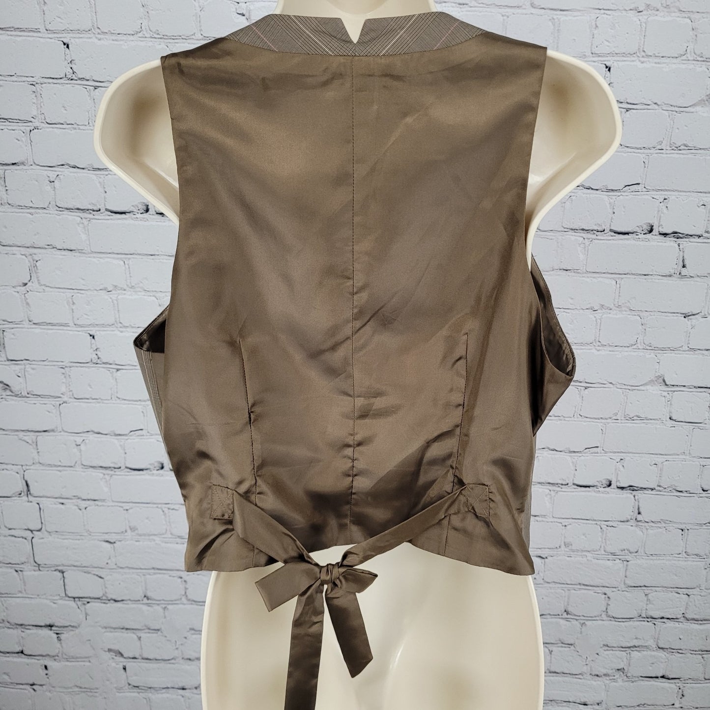 Tommy Hilfiger Brown Pink Pinstriped Check Waistcoat Suit Vest Size Large L