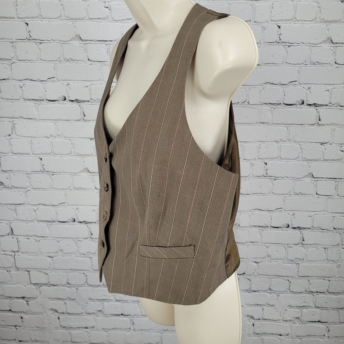 Tommy Hilfiger Brown Pink Pinstriped Check Waistcoat Suit Vest Size Large L