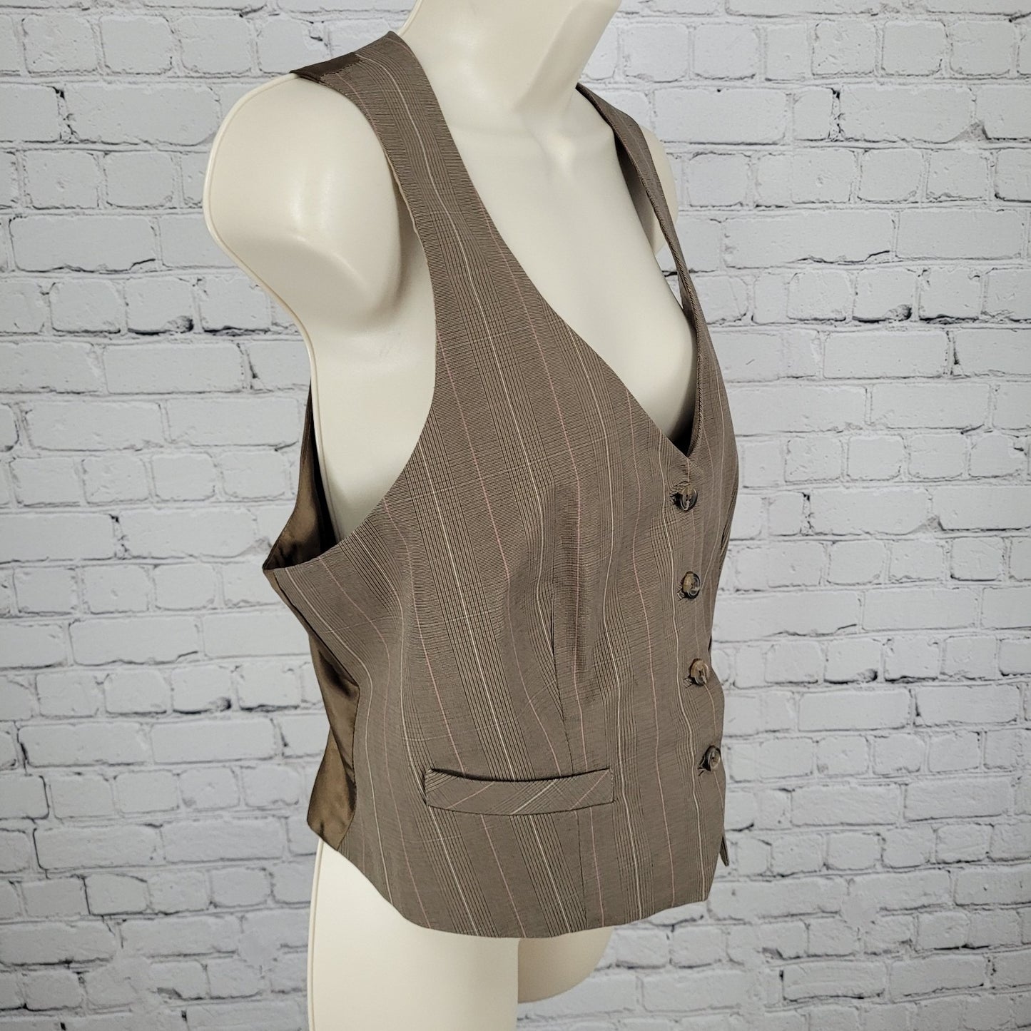 Tommy Hilfiger Brown Pink Pinstriped Check Waistcoat Suit Vest Size Large L