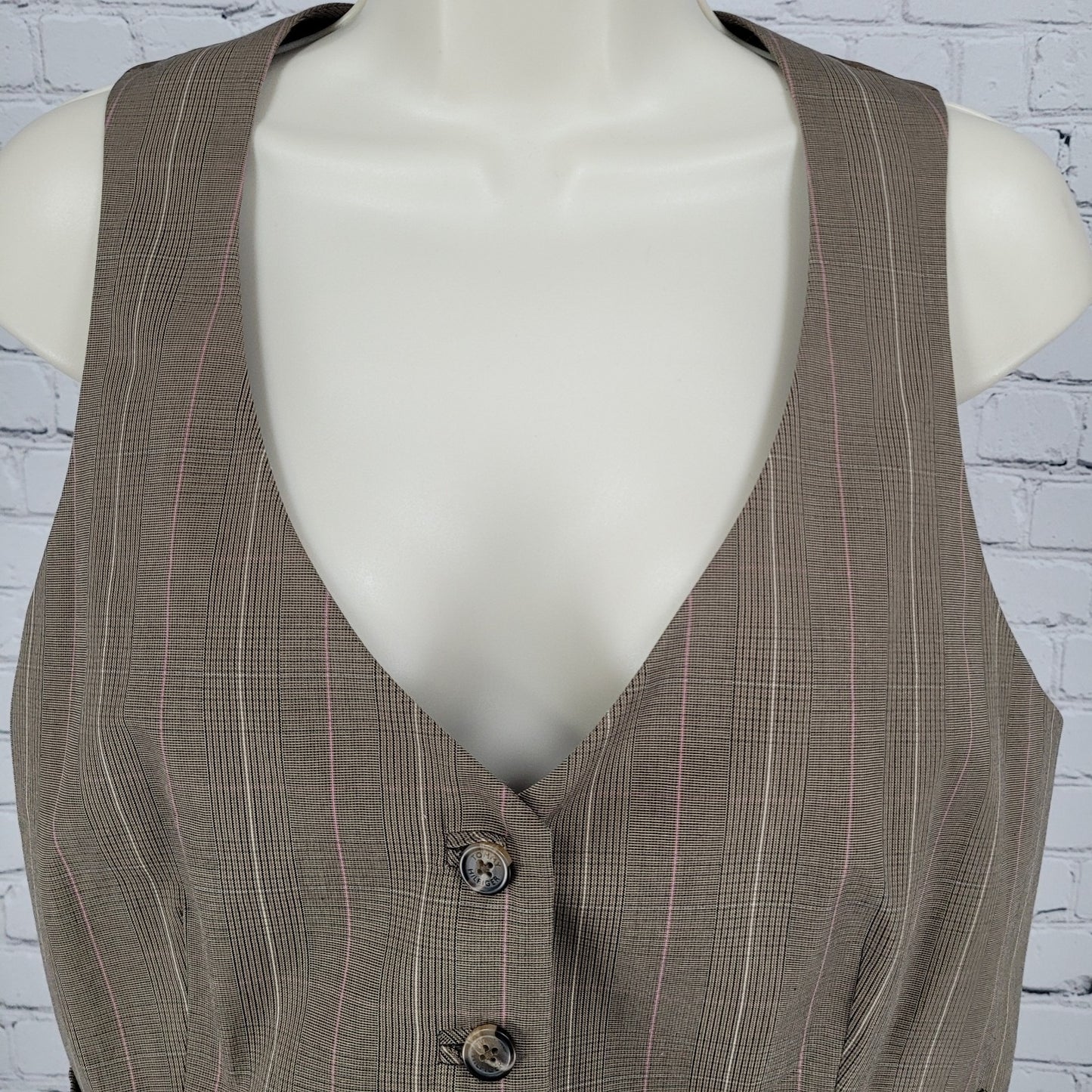 Tommy Hilfiger Brown Pink Pinstriped Check Waistcoat Suit Vest Size Large L