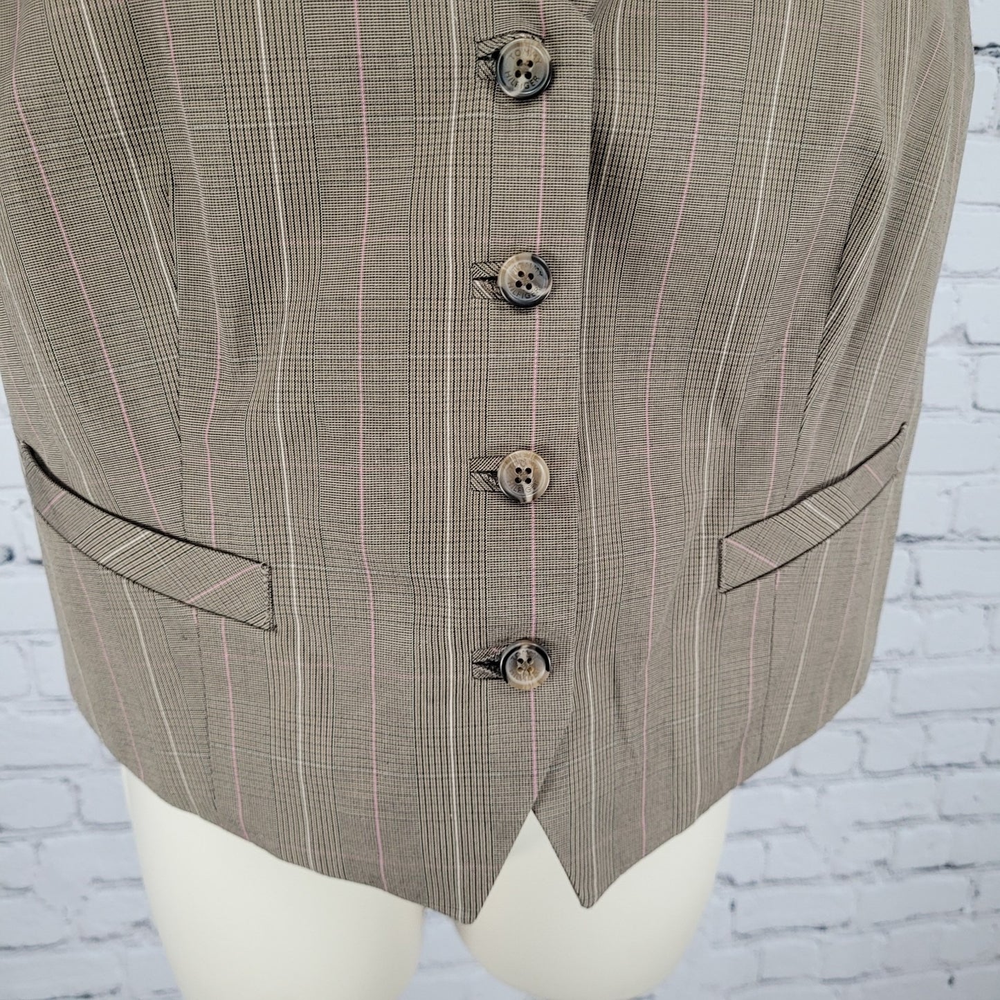 Tommy Hilfiger Brown Pink Pinstriped Check Waistcoat Suit Vest Size Large L