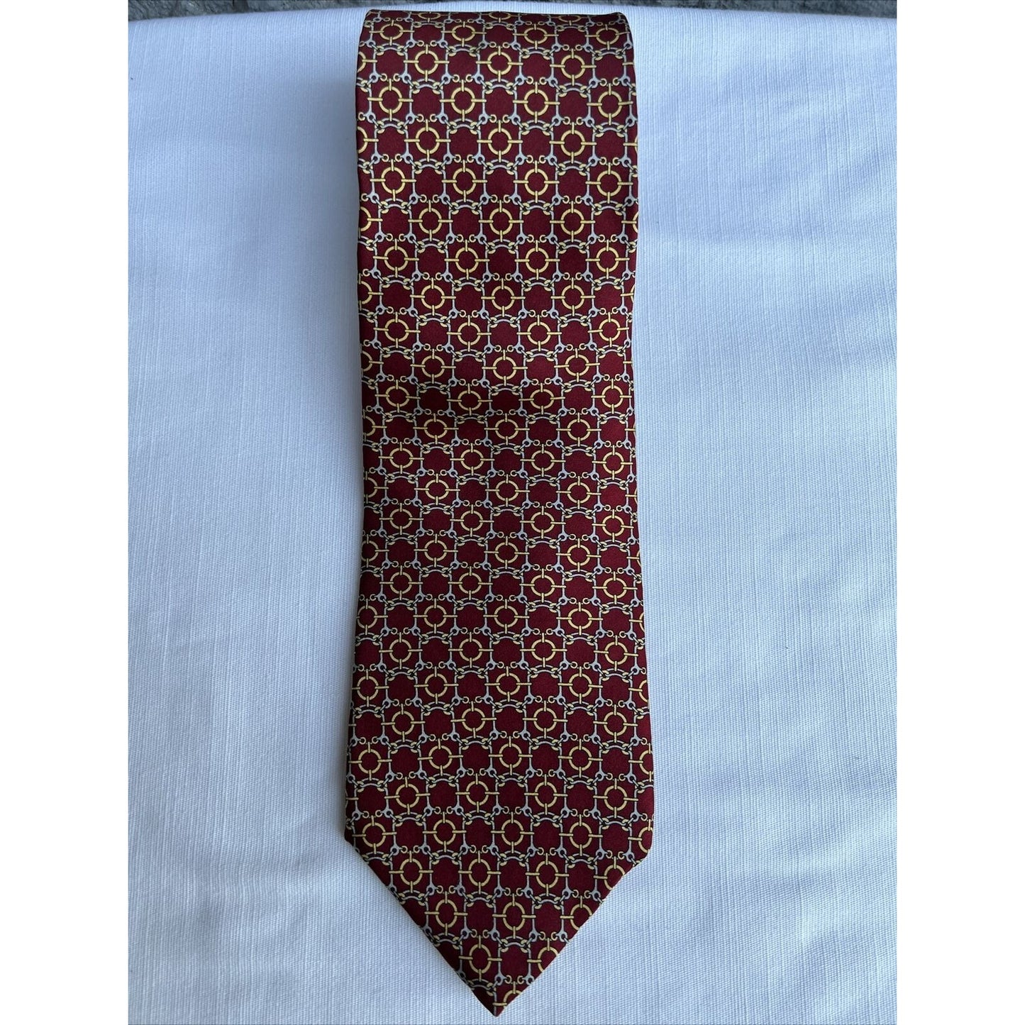 Cromley And Finch 100% Hand Made Silk Tie Made In USA Red Chain Link 3in x 55in
