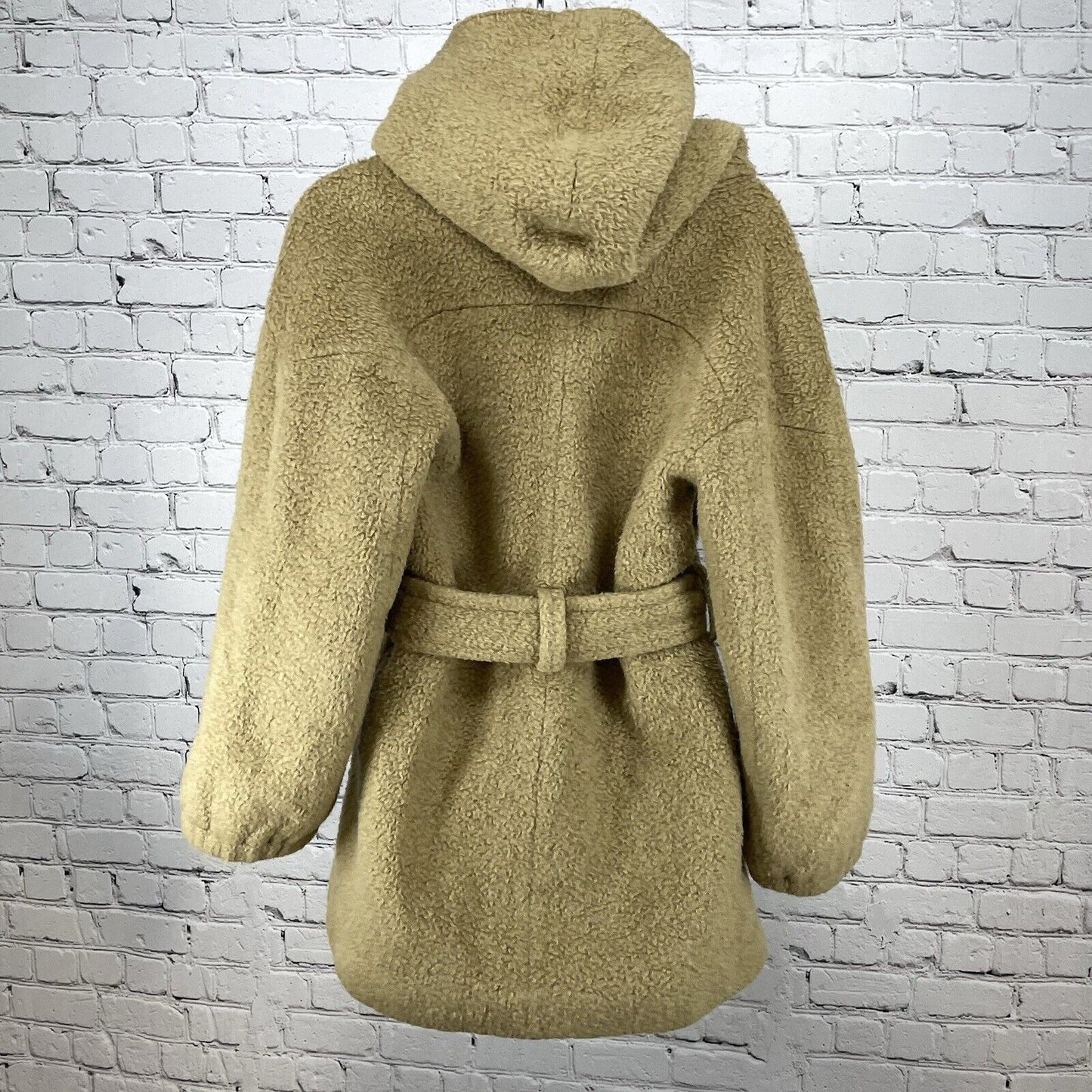 Hanii Y Tan Baby Alpaca Wool Hooded Belted Wrap Coat Pockets Size 42 Large L