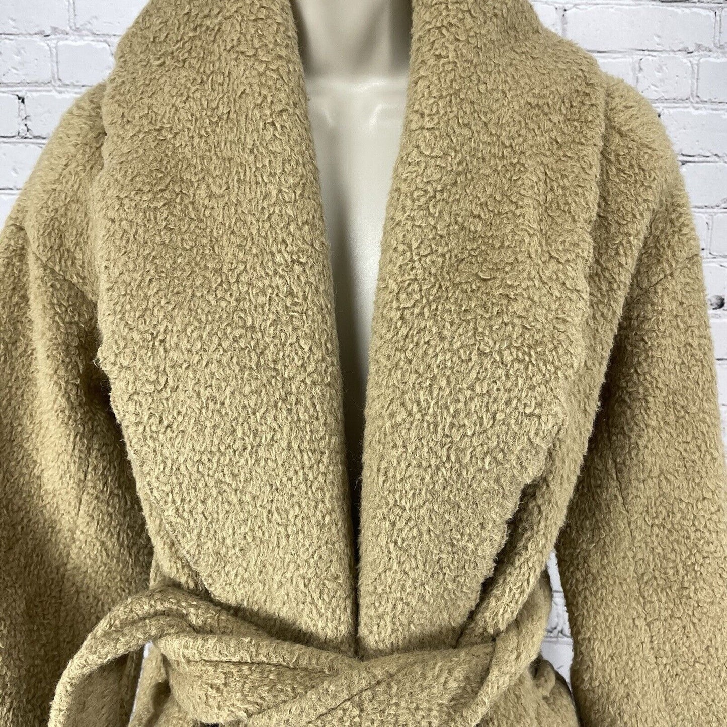 Hanii Y Tan Baby Alpaca Wool Hooded Belted Wrap Coat Pockets Size 42 Large L
