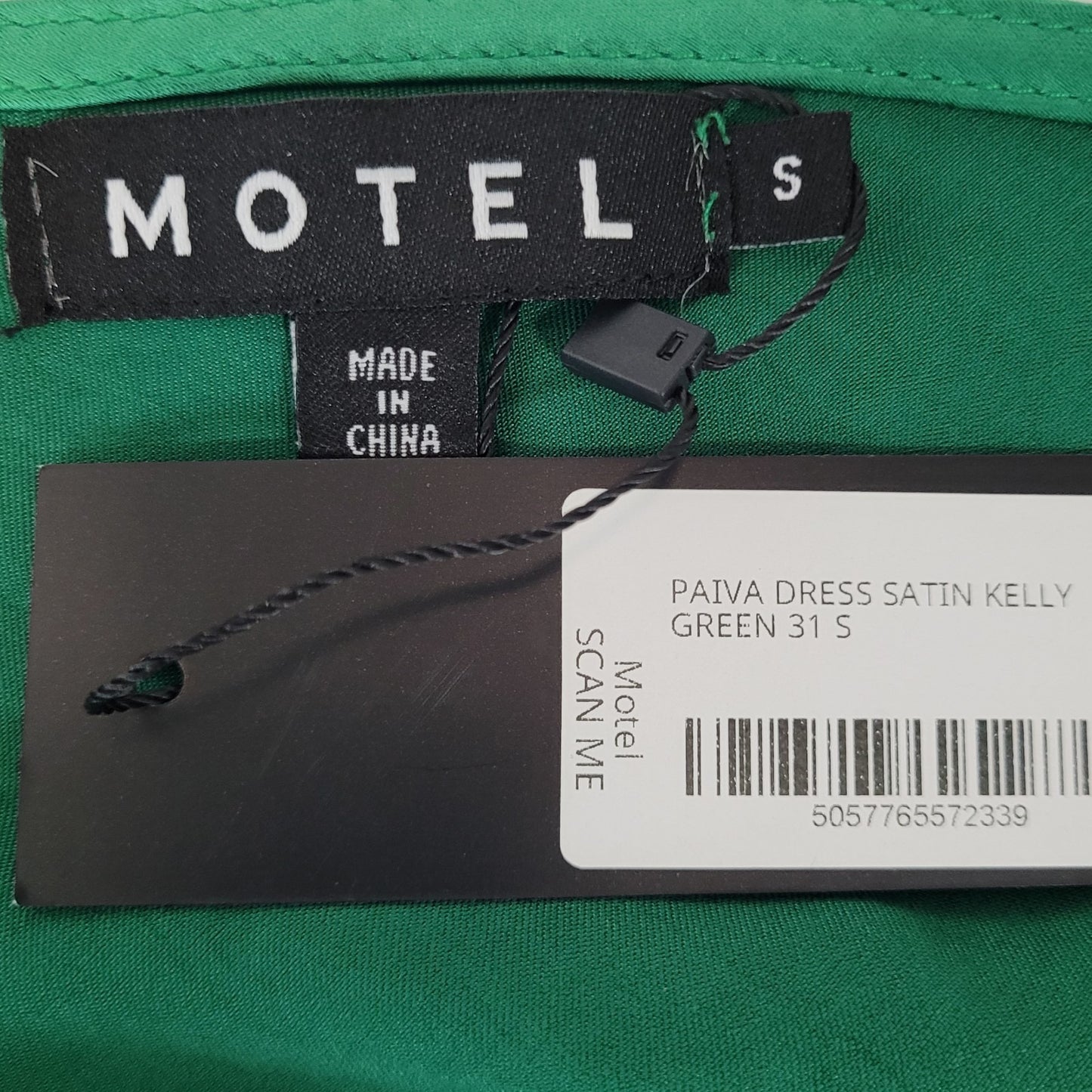 NWT Motel Kelly Green Silky Satin Stretch Paiva Strappy Slip Dress Size Small S