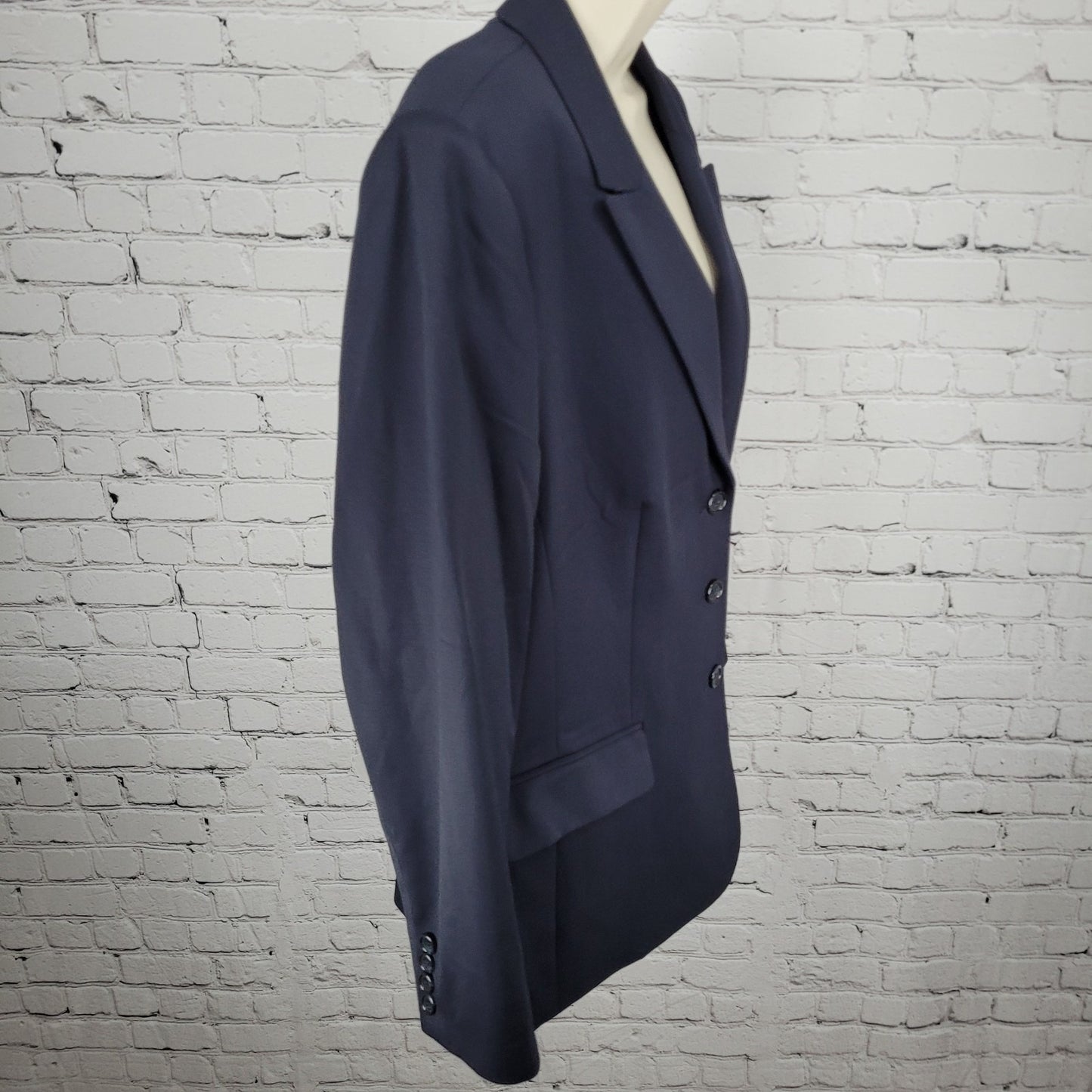Talbots Blue Italian Wool Stretch 3 Button Peak Blazer USA Made Size 14